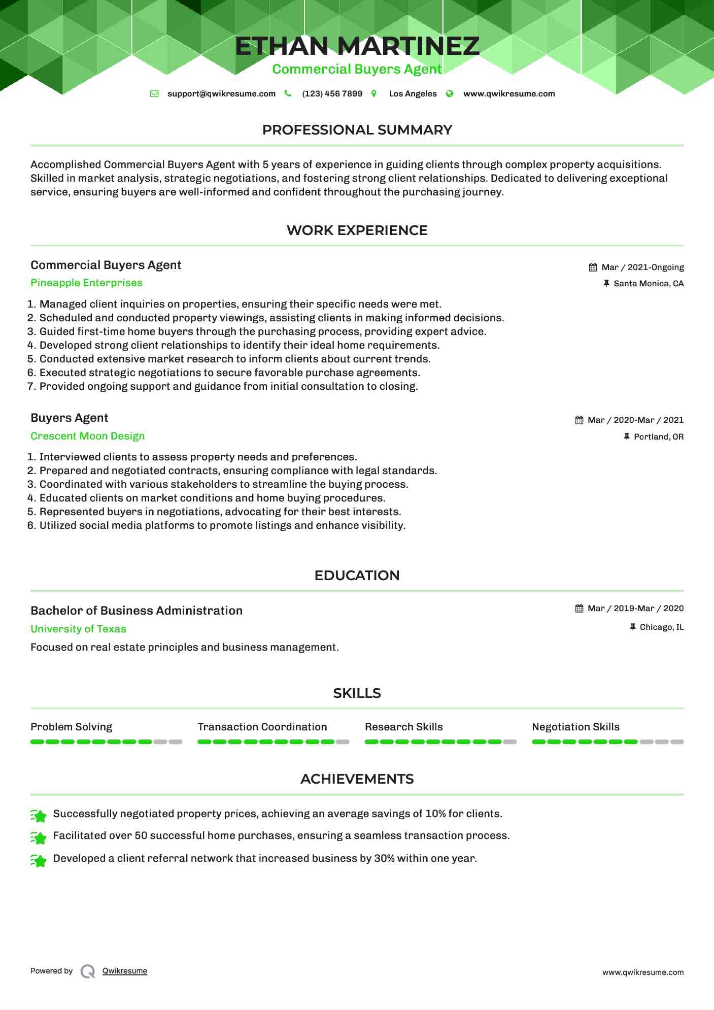 Commercial Buyers Agent Resume Format