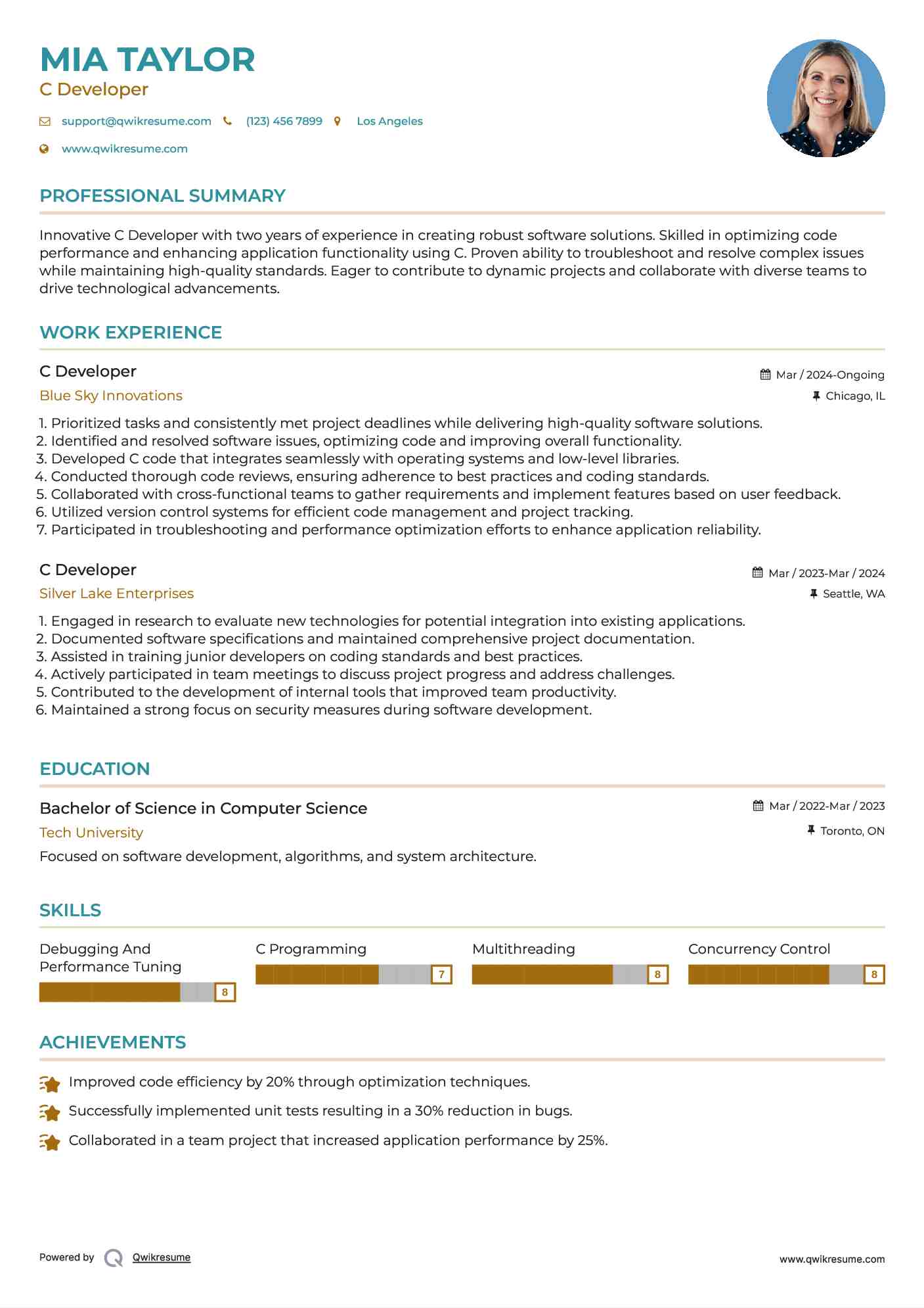 C Developer Resume Format