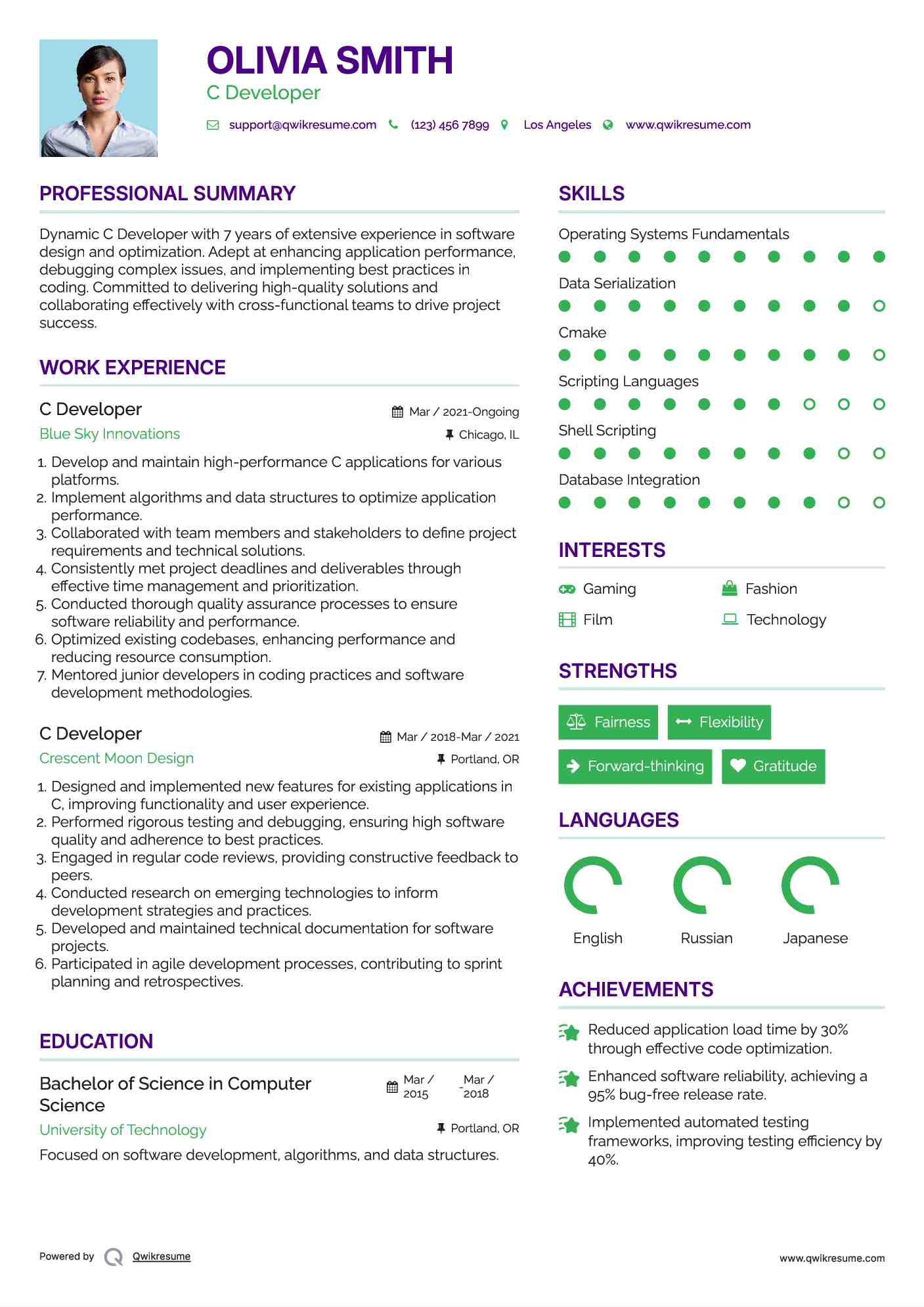 C Developer Resume Template