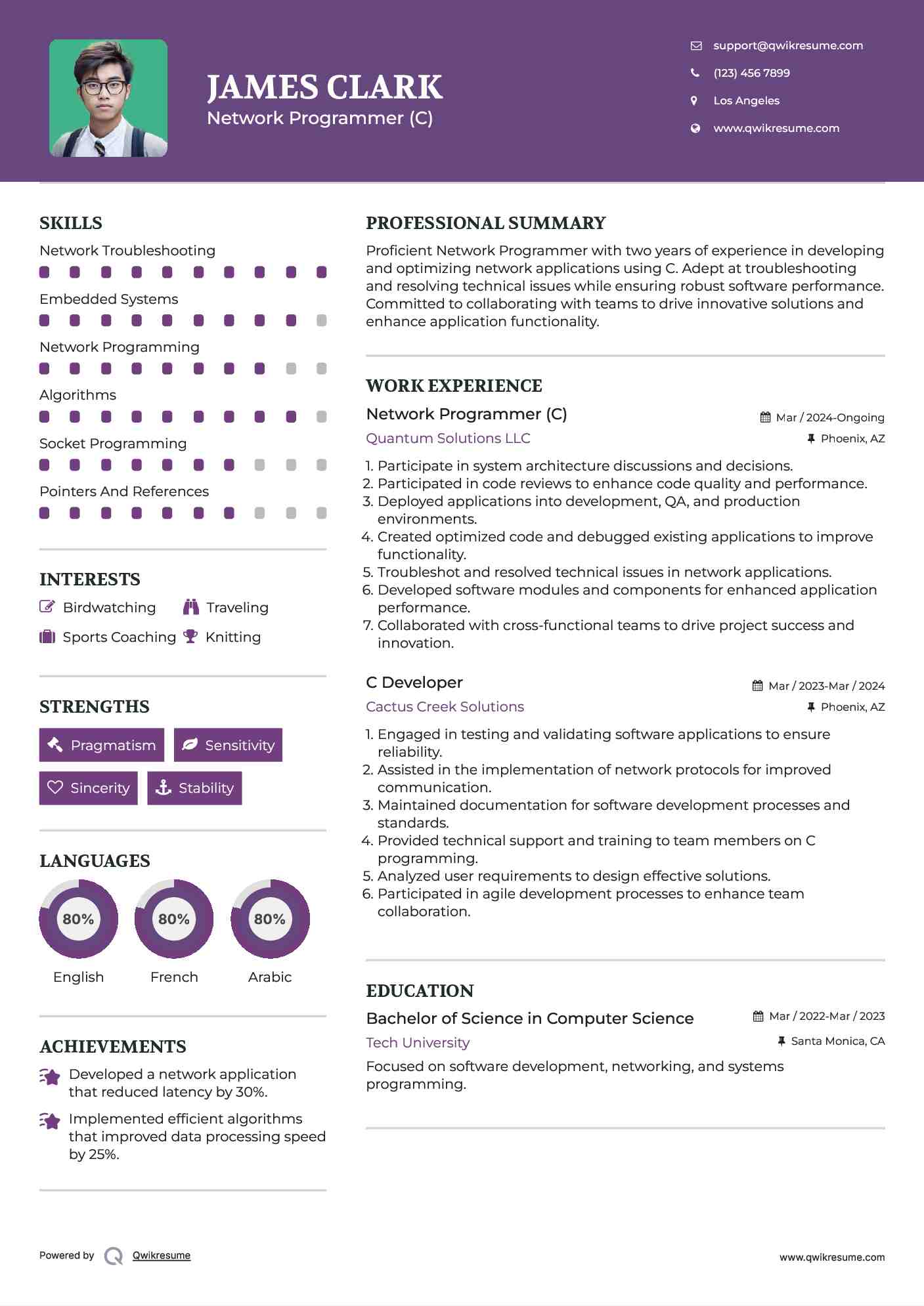 Network Programmer (C) Resume Sample