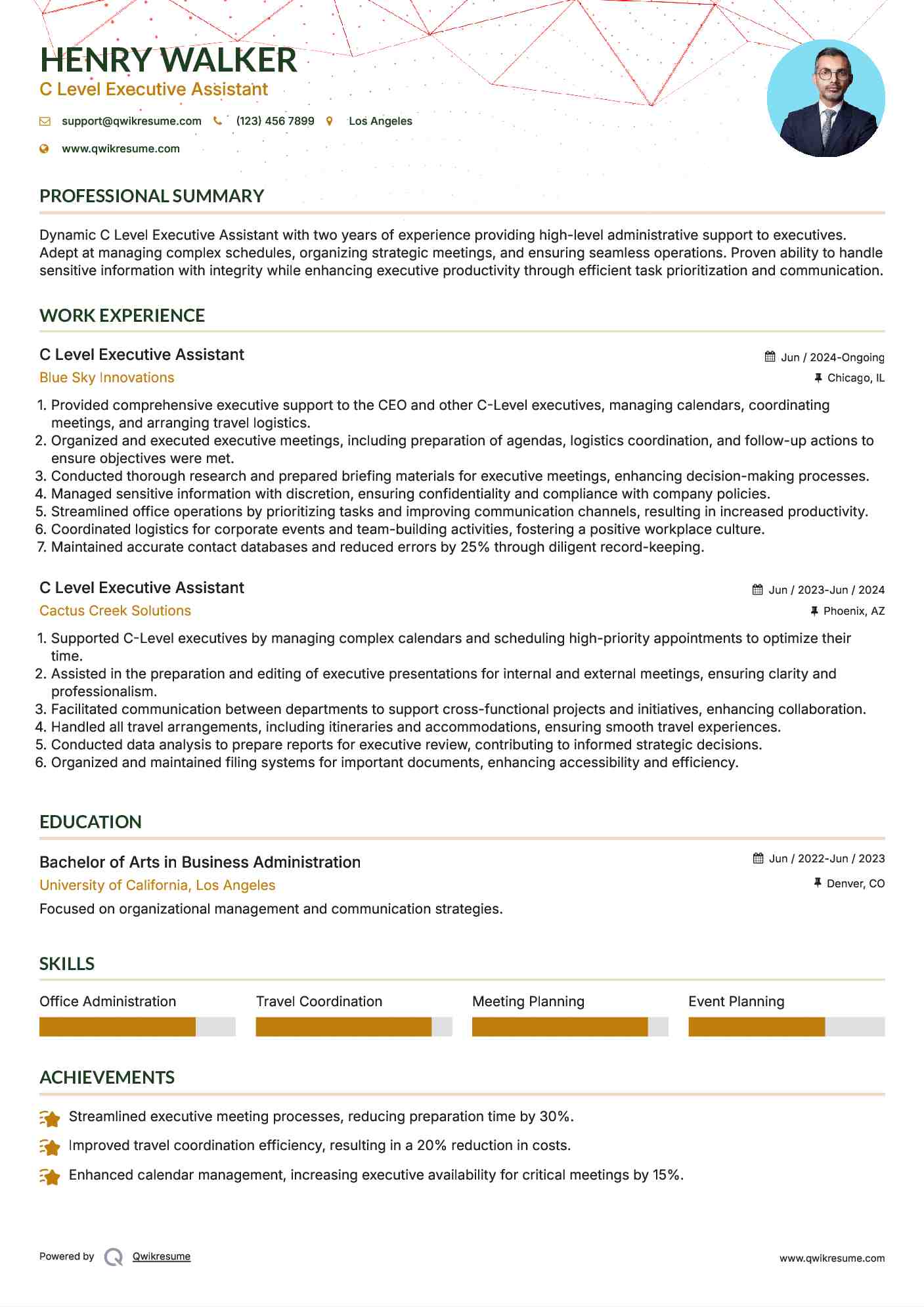 C Level Executive Assistant Resume Sample