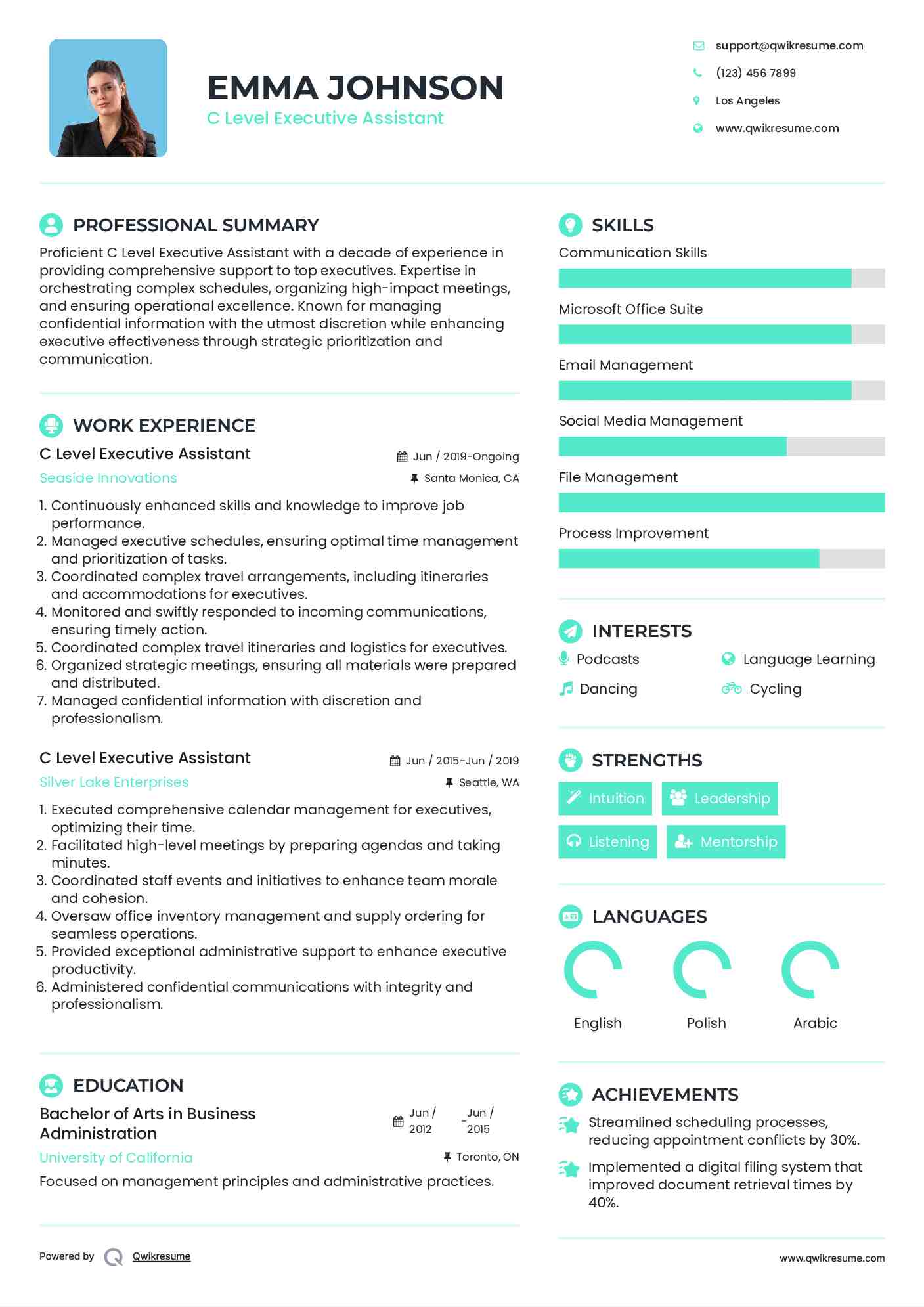 C Level Executive Assistant Resume Model