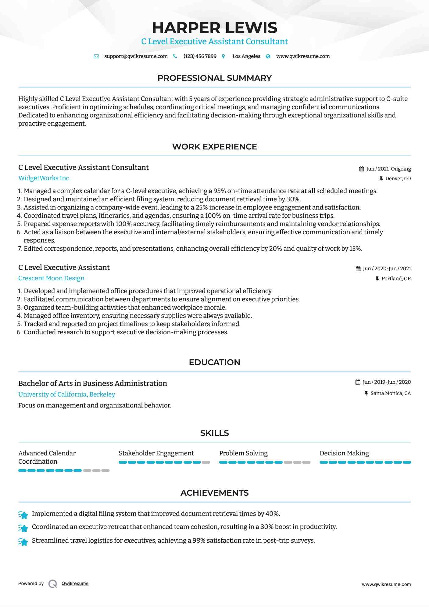 C Level Executive Assistant Consultant Resume Template
