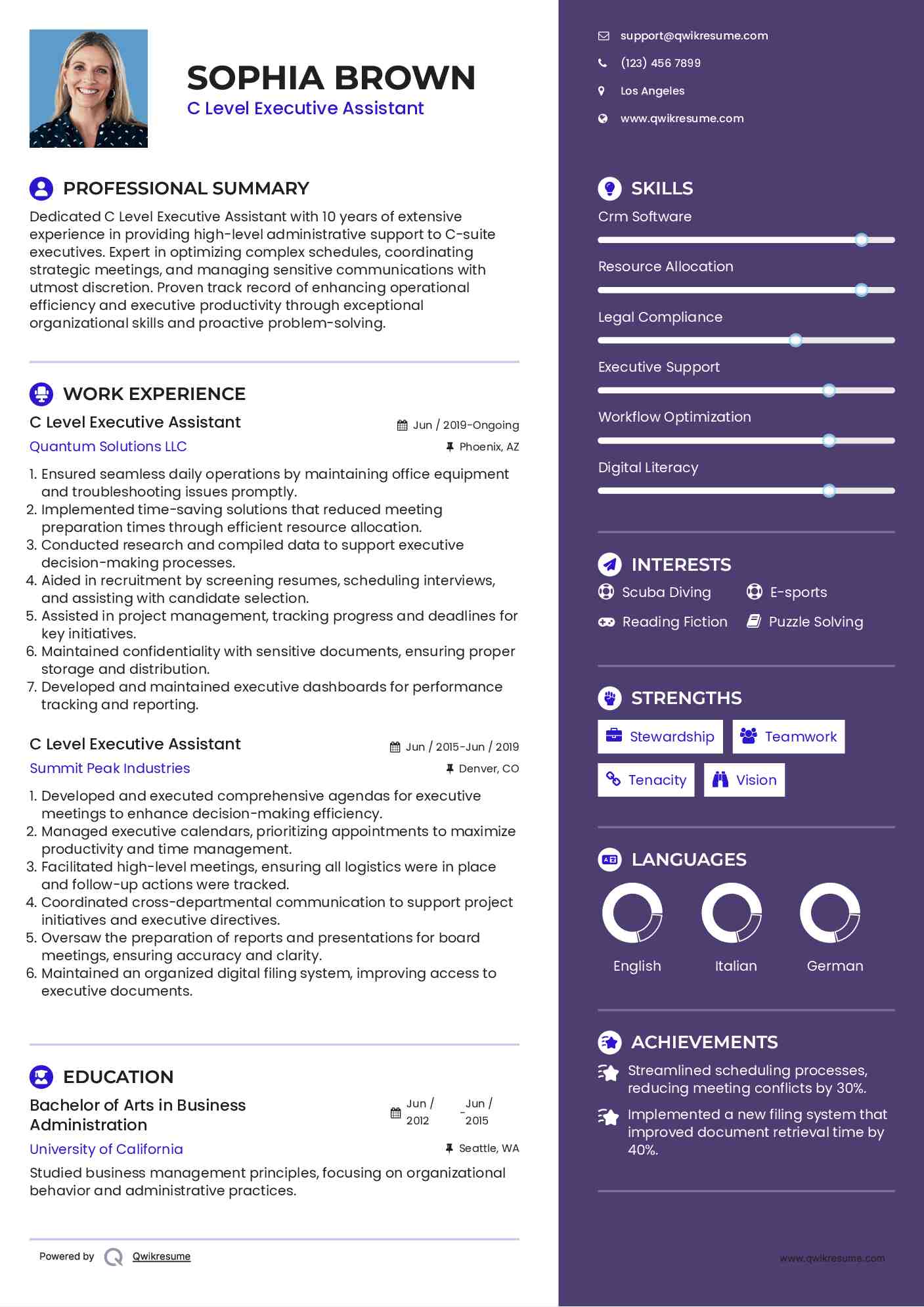 C Level Executive Assistant Resume Format