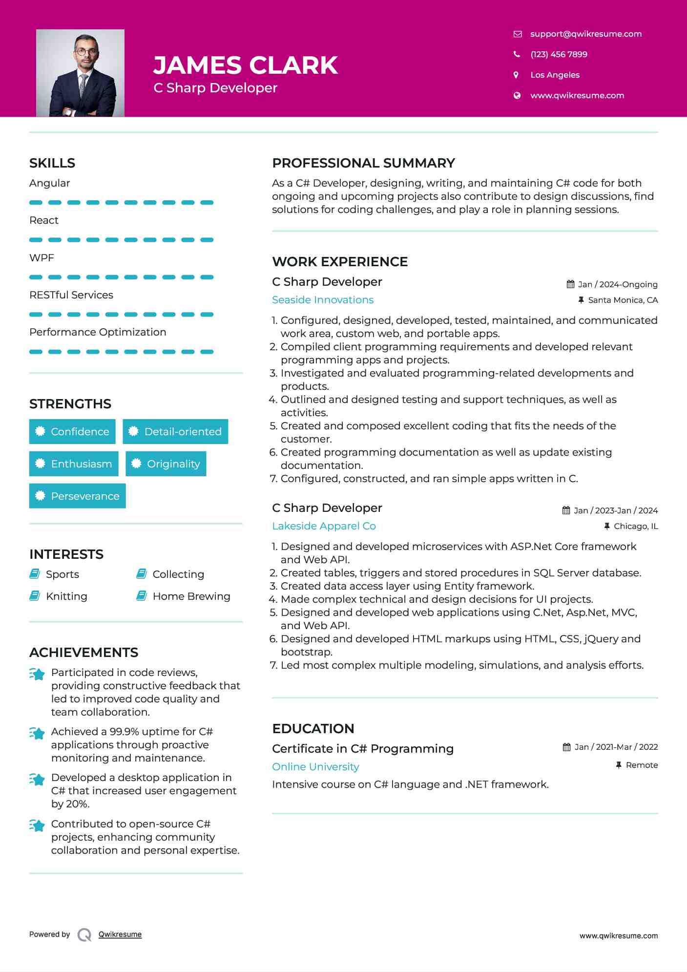 C Sharp Developer Resume Template
