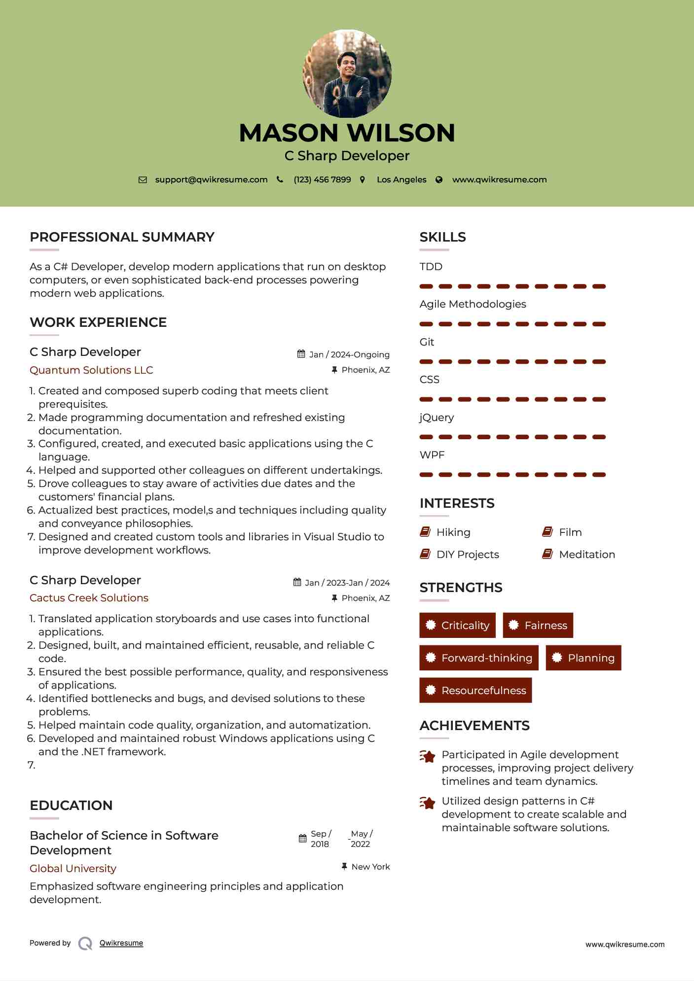 C Sharp Developer Resume Format