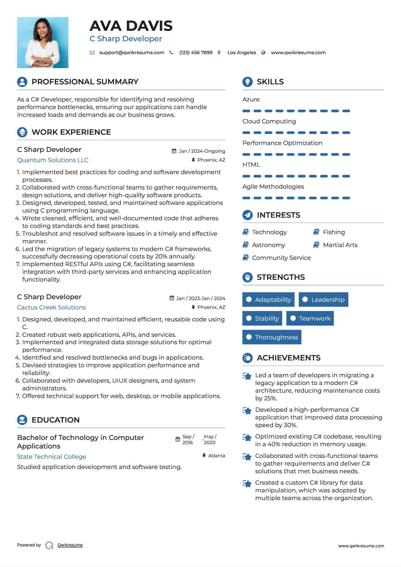C Sharp Developer Resume Template