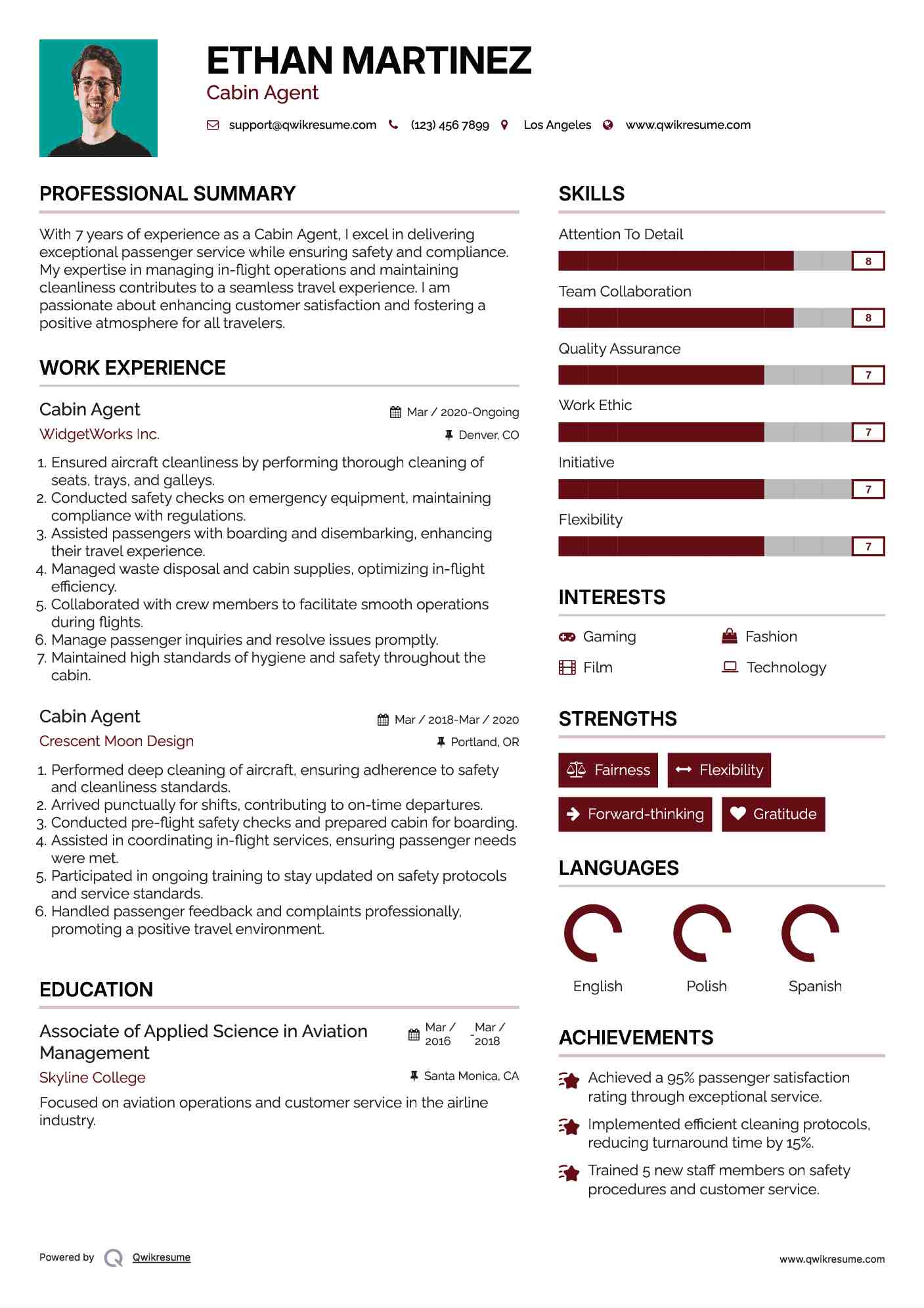 Cabin Agent Resume Example