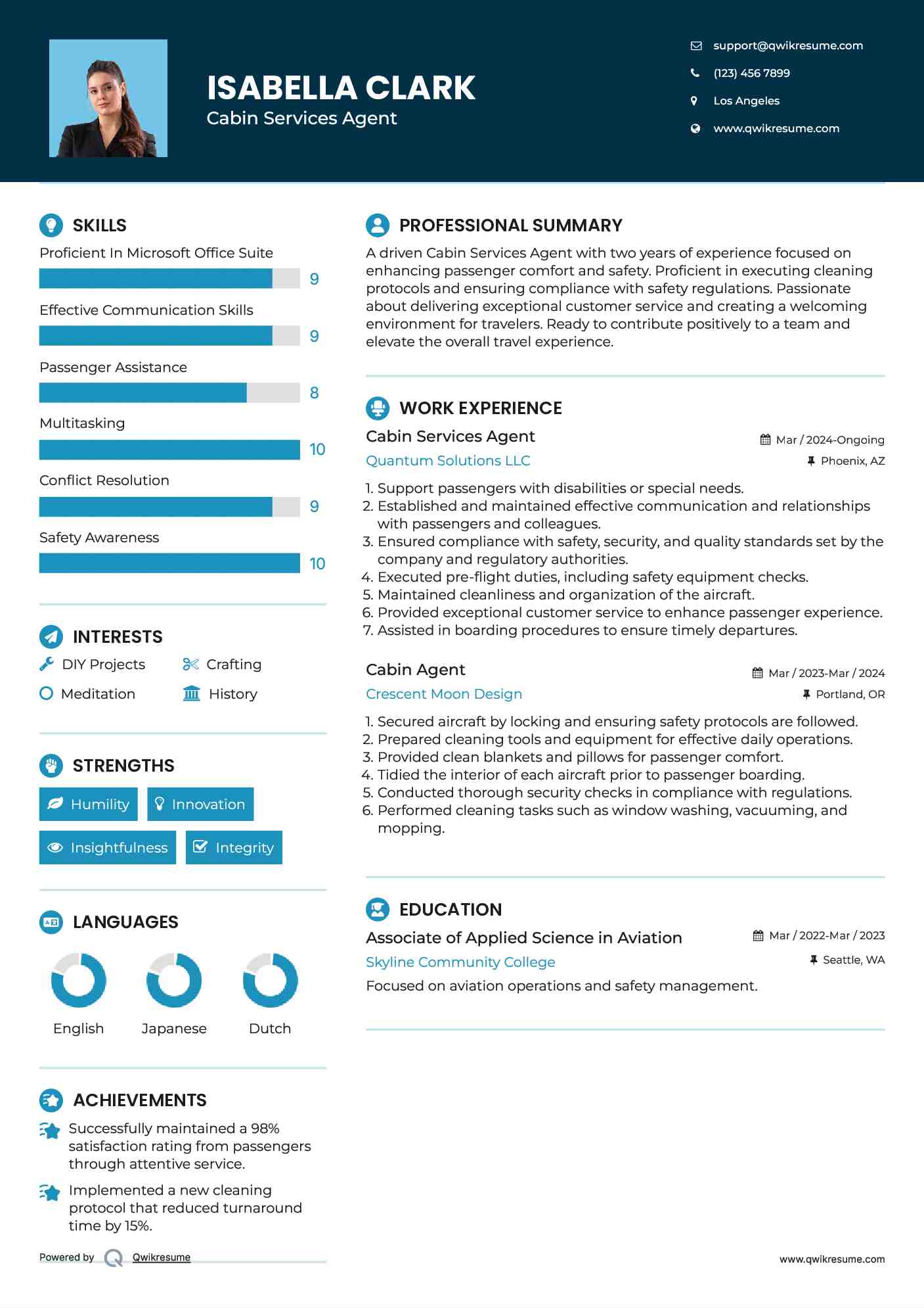 Cabin Services Agent Resume Template