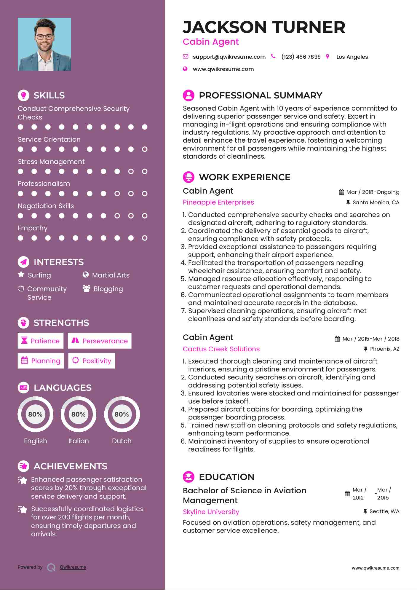 Cabin Agent Resume Template