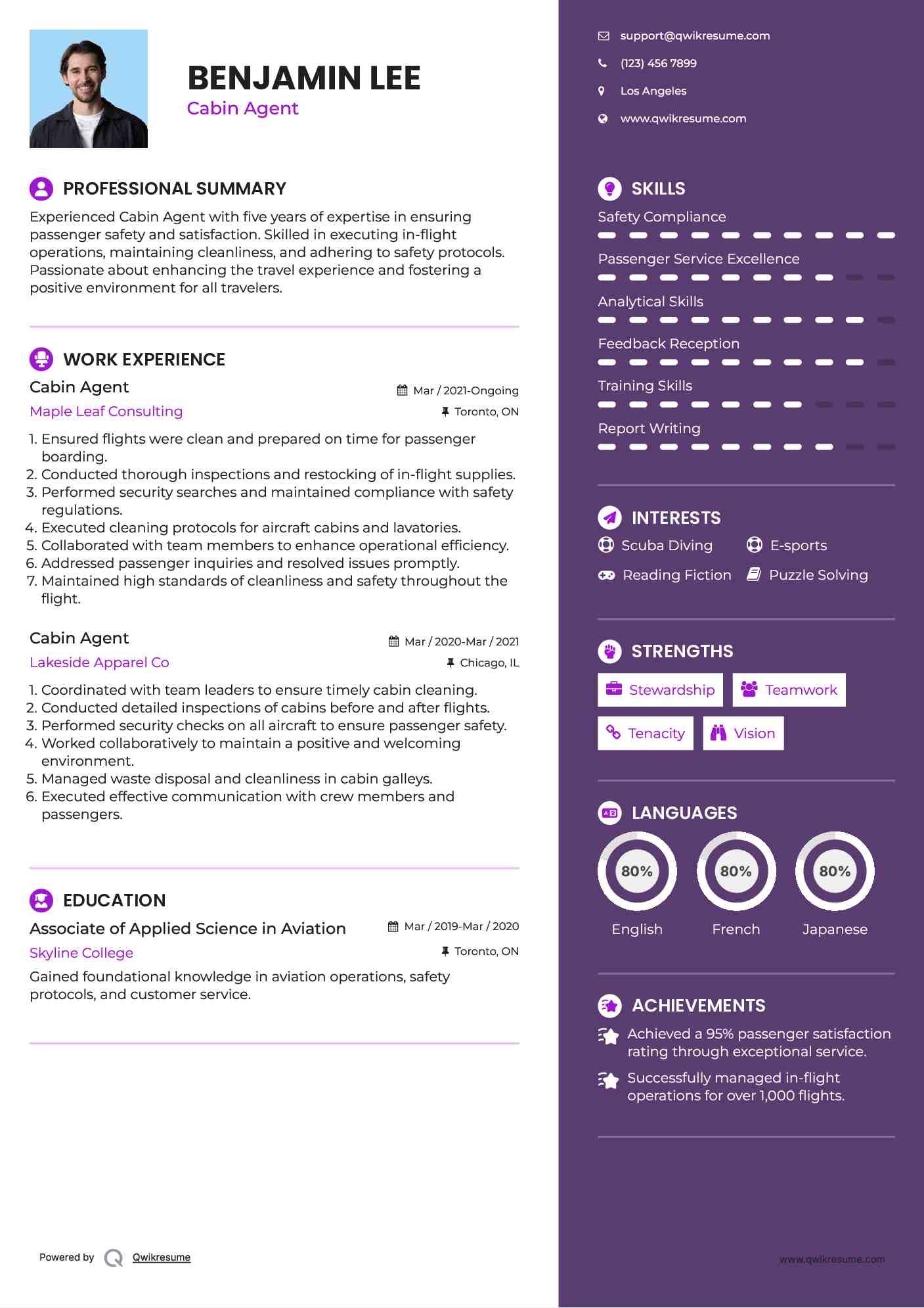 Cabin Agent Resume Format