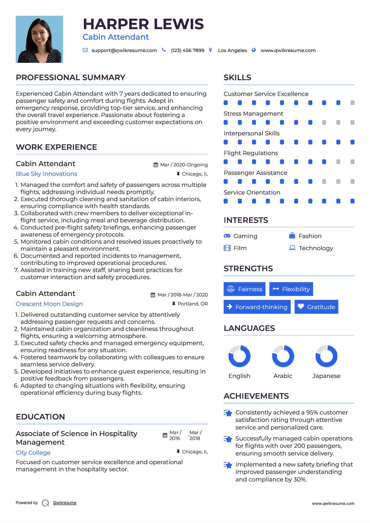 Cabin Attendant Resume Sample