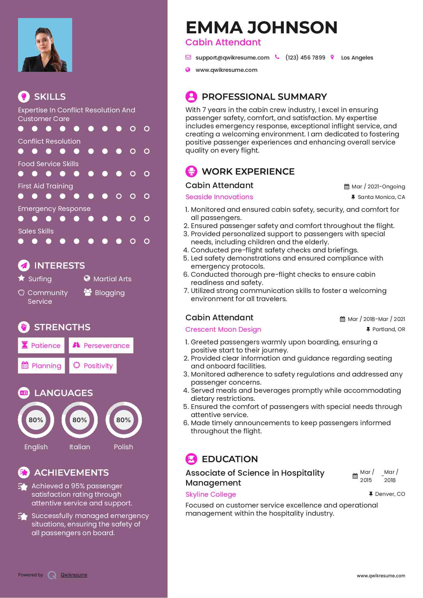 Cabin Attendant Resume Format