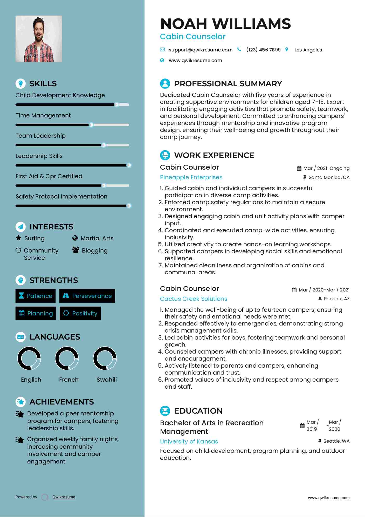 Cabin Counselor Resume Template