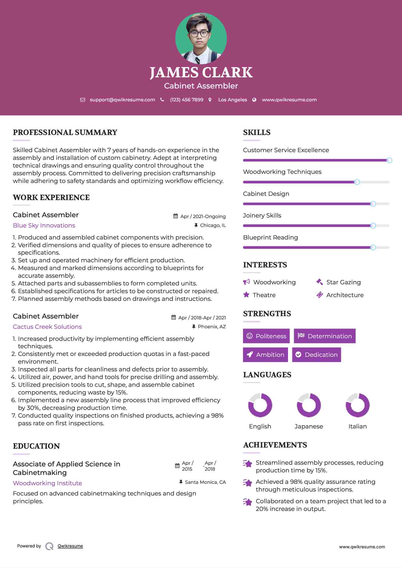 Cabinet Assembler Resume Template