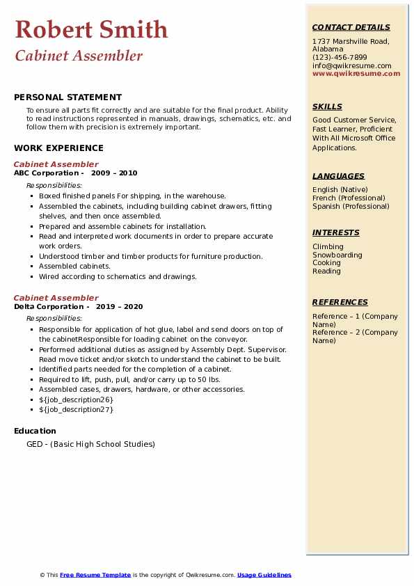 Assembler Resume Samples QwikResume