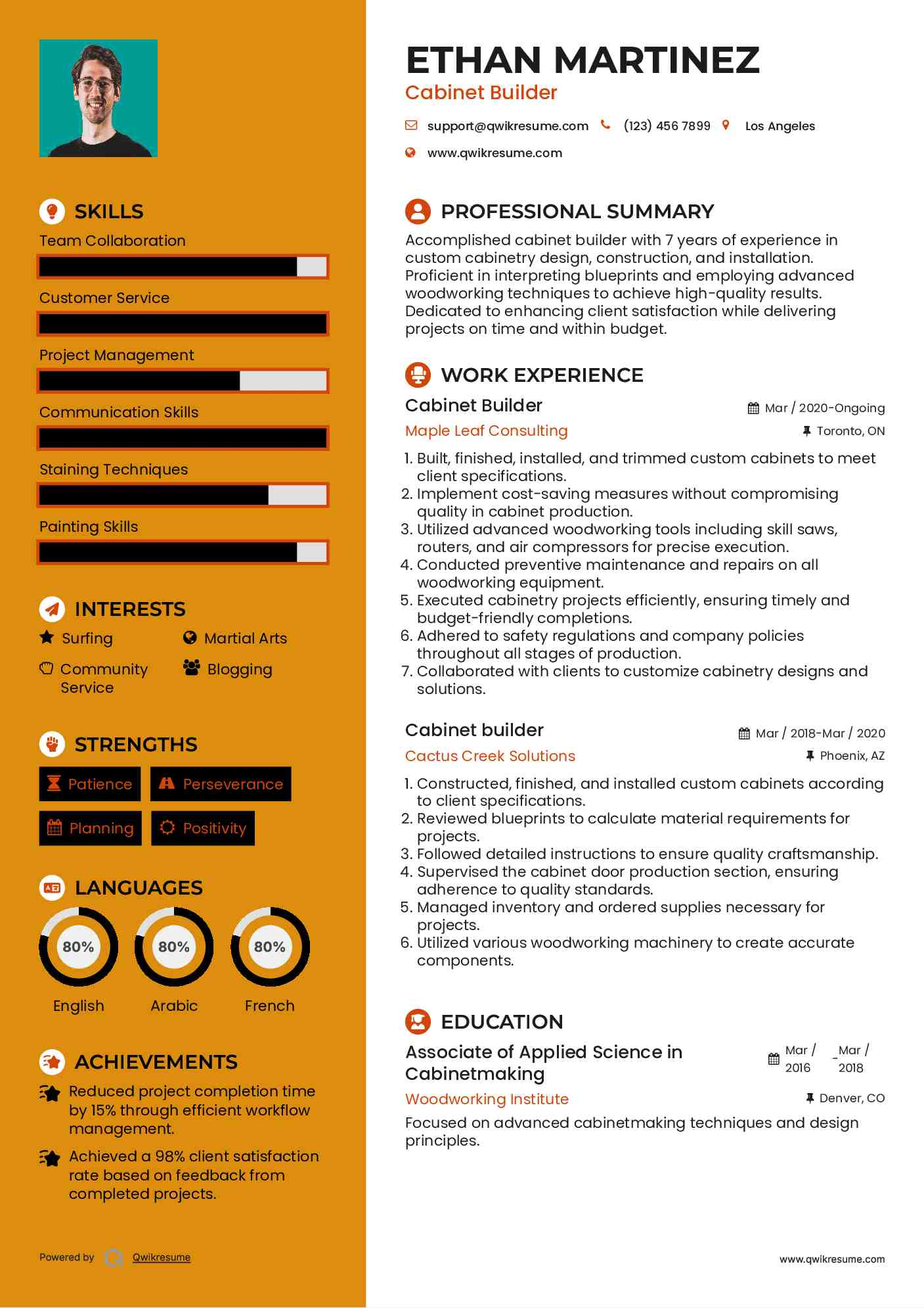 Cabinet Builder Resume Template