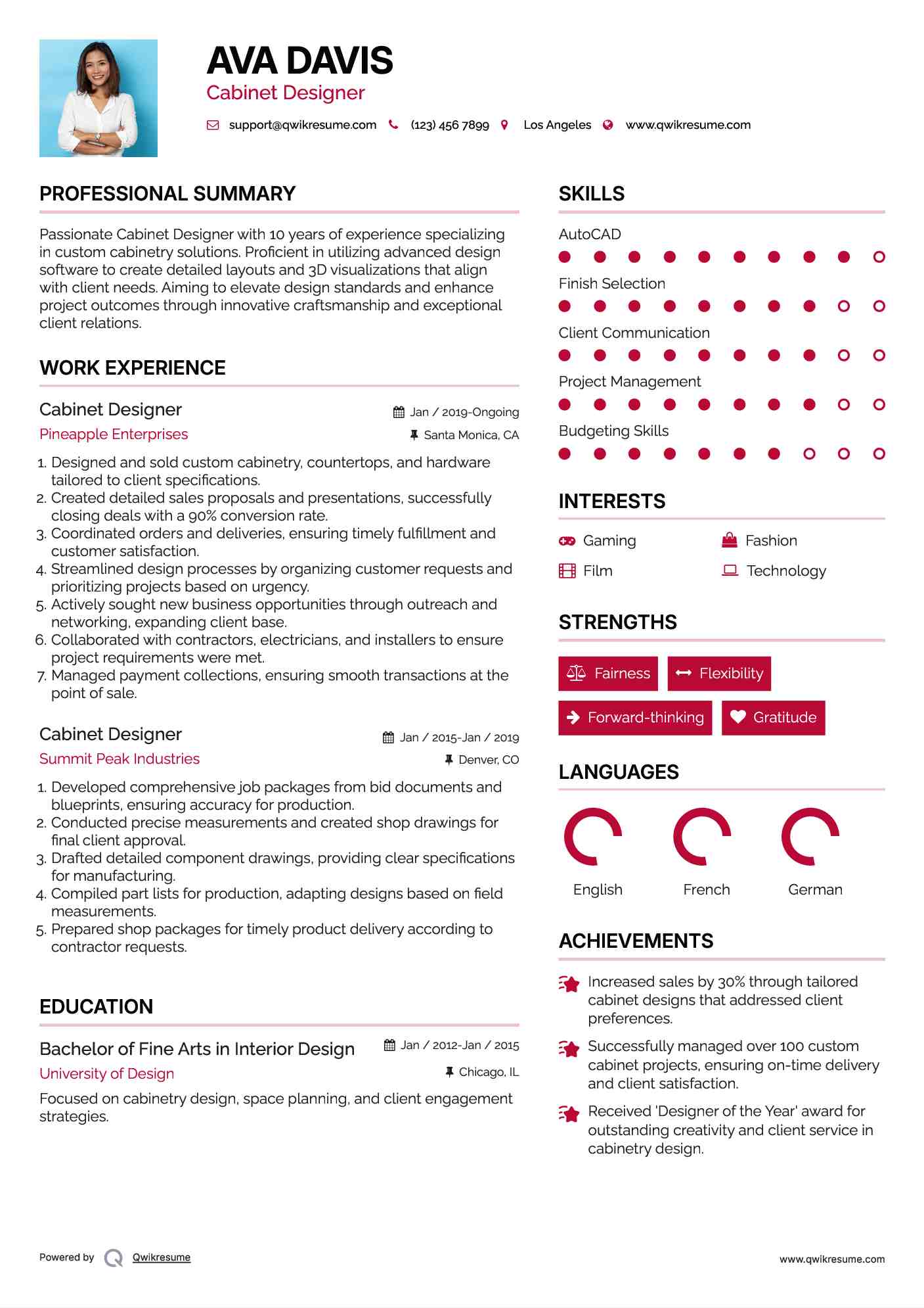 Cabinet Designer Resume Format