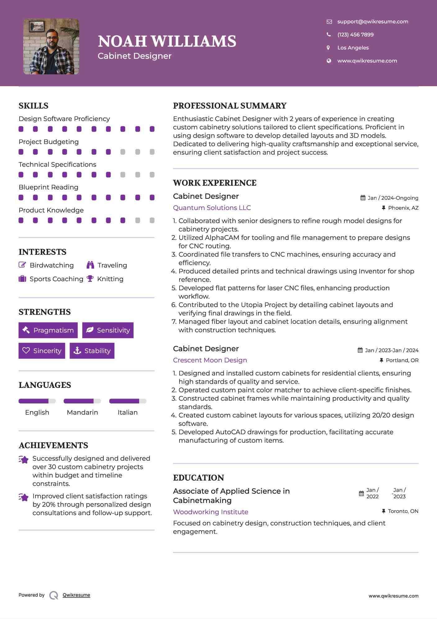 Cabinet Designer Resume Example