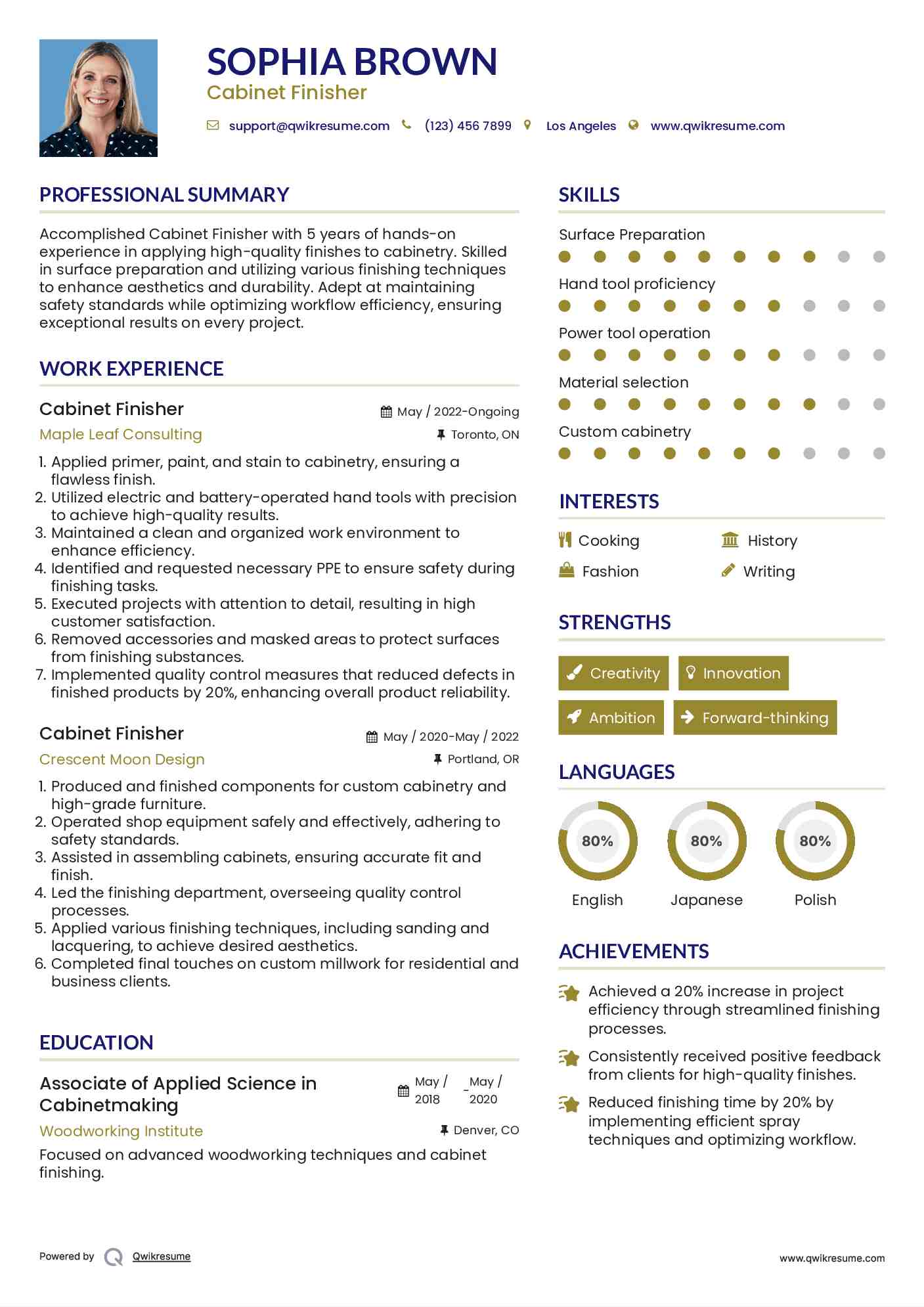 Cabinet Finisher Resume Format