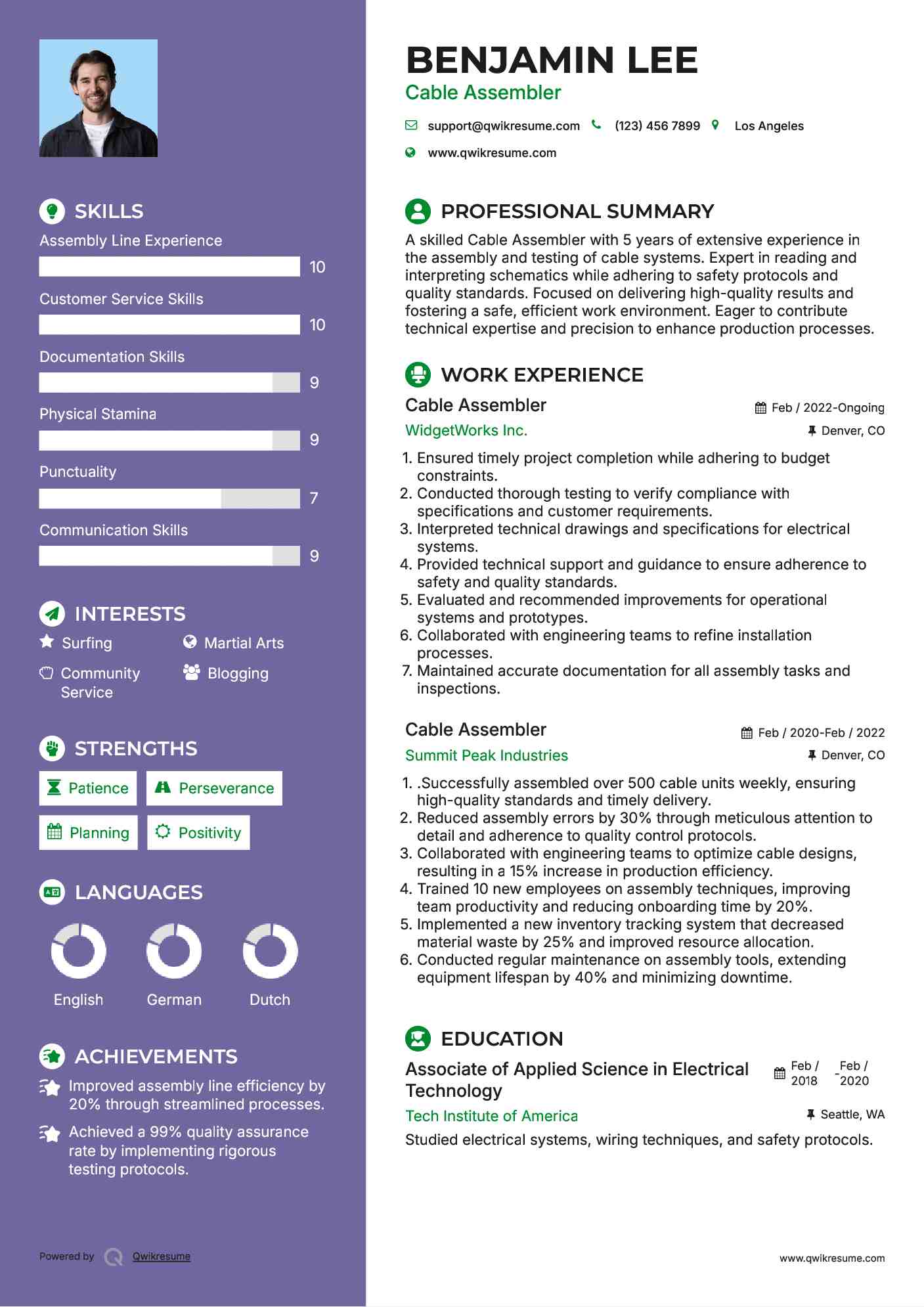 Cable Assembler Resume Model