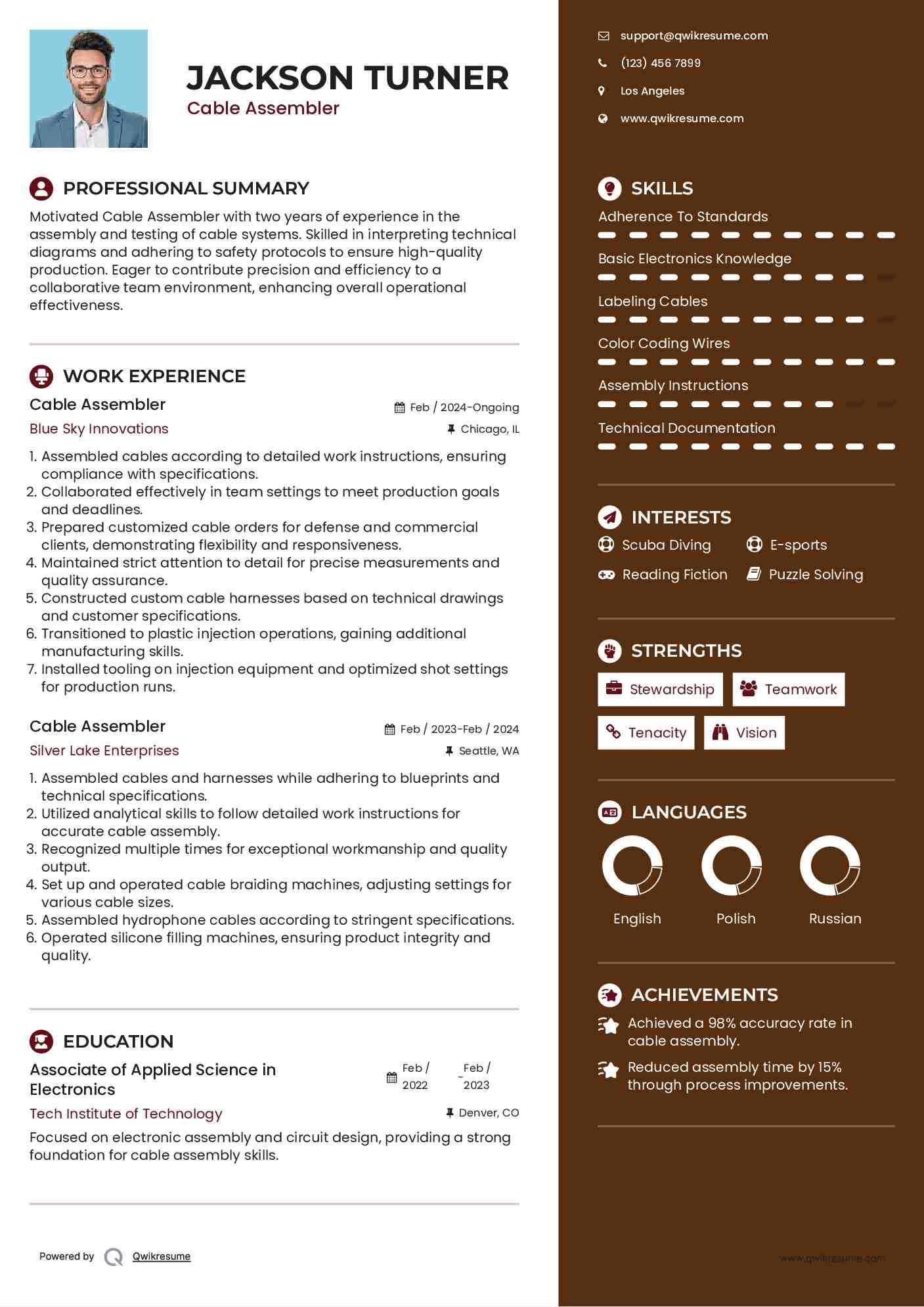 Cable Assembler Resume Samples QwikResume