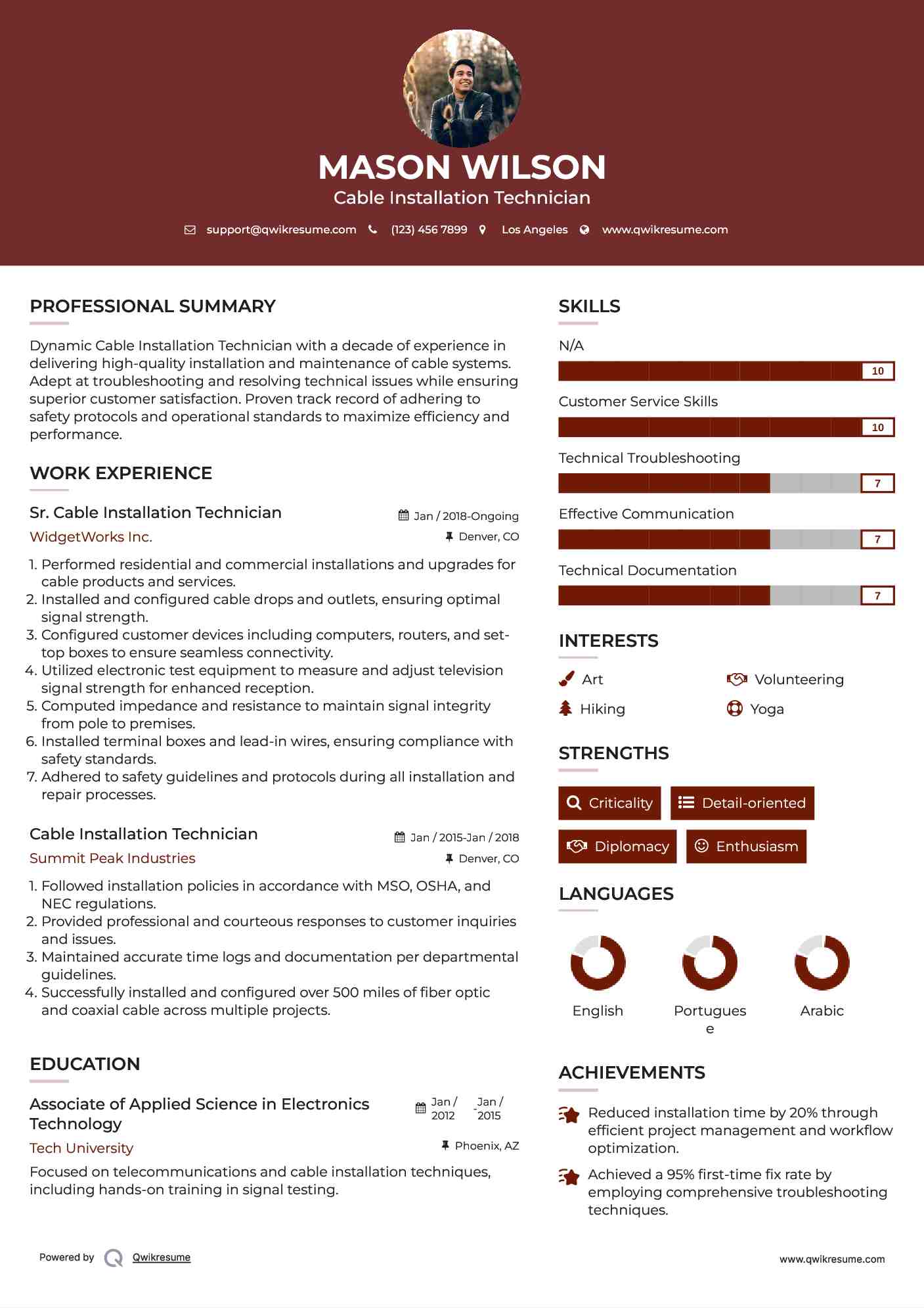 Cable Installation Technician Resume Samples QwikResume