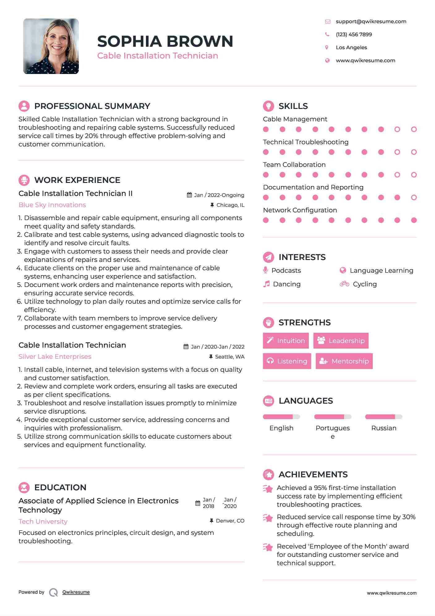 Cable Installation Technician II Resume Template