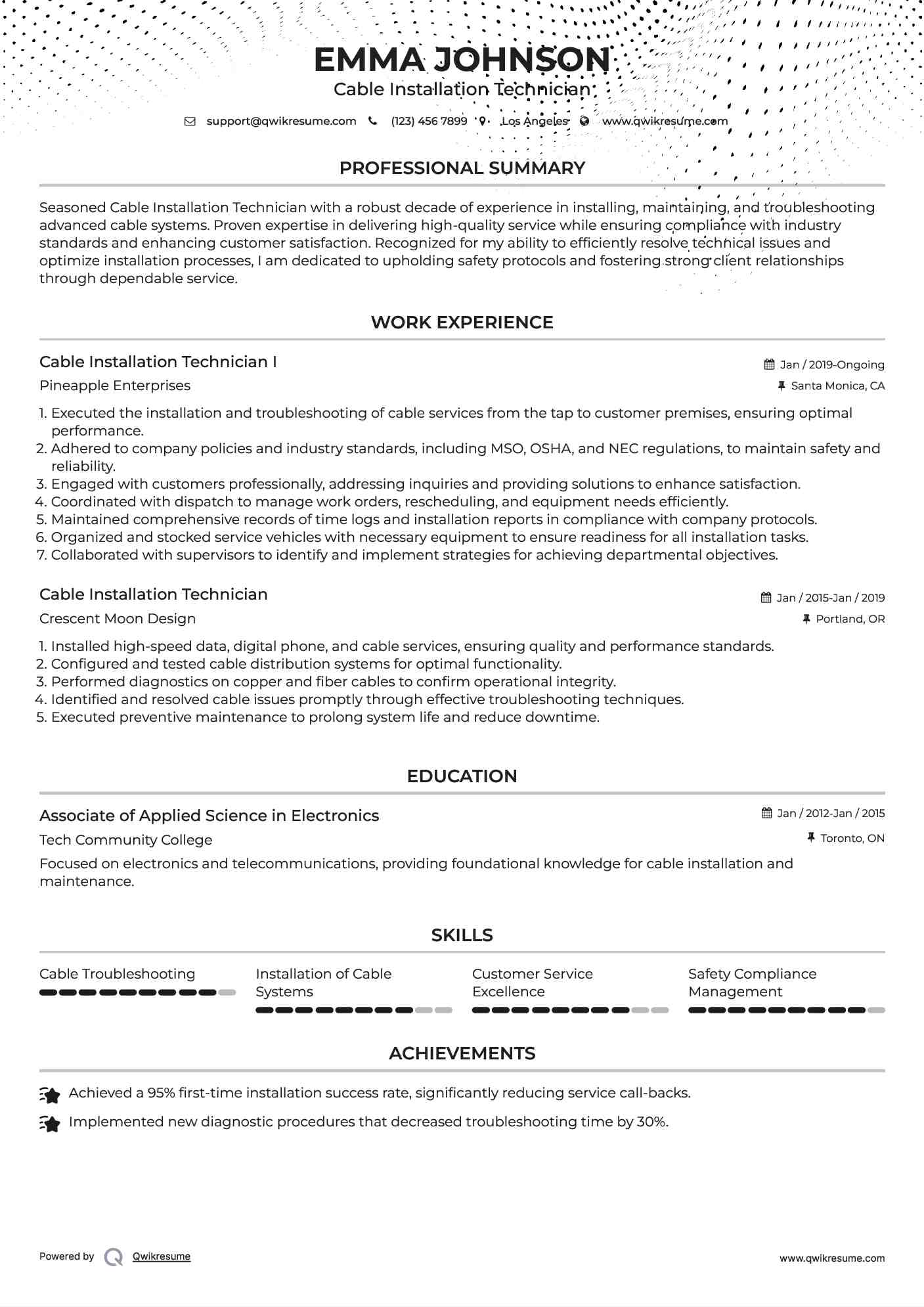 Cable Installation Technician I Resume Format