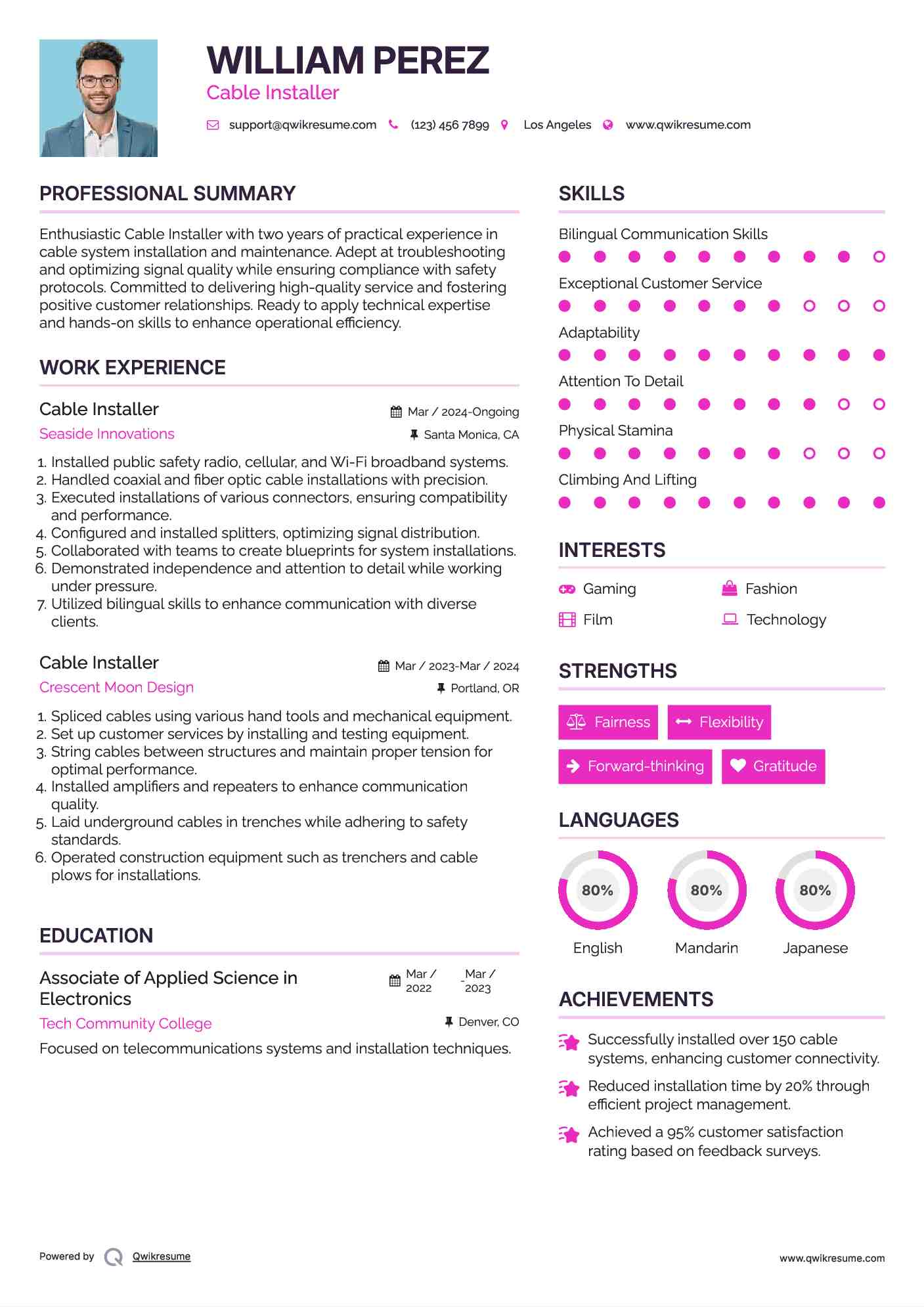 cable installer resume samples qwikresume cable installer resume sample