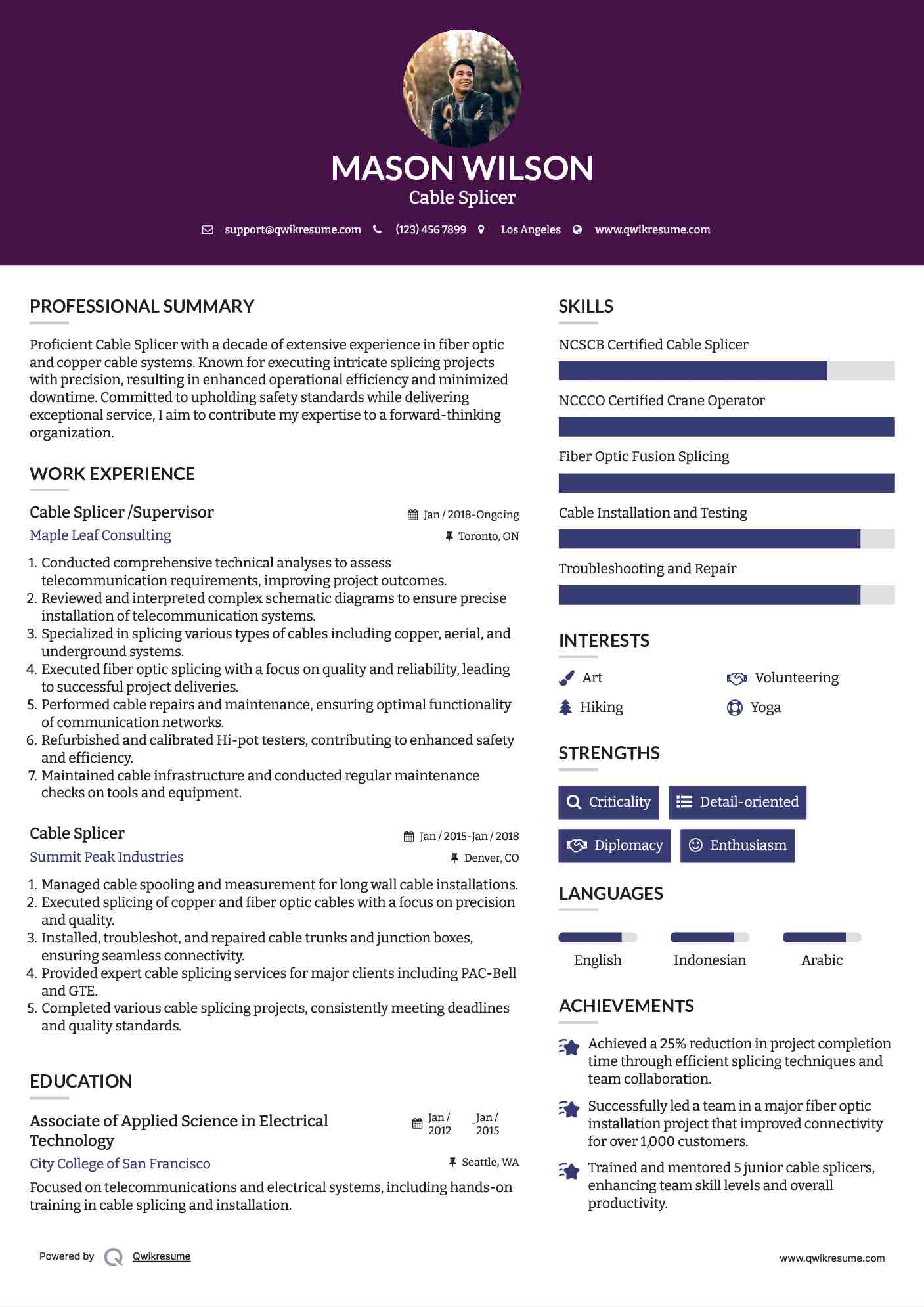 Cable Splicer /Supervisor Resume Template