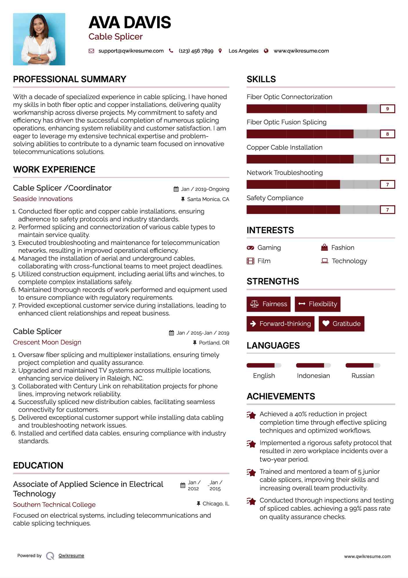 Cable Splicer /Coordinator Resume Template