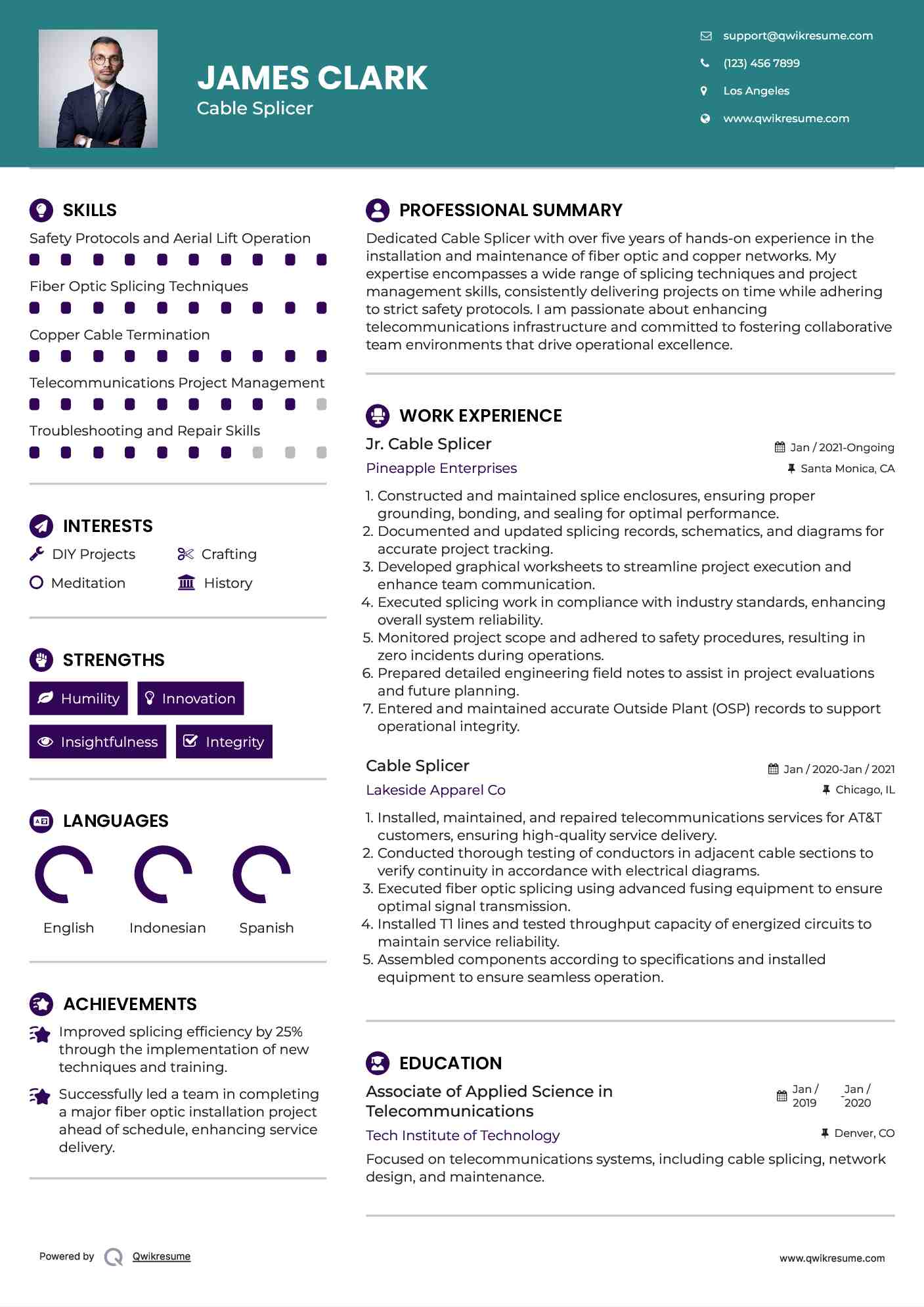 Jr. Cable Splicer Resume Template