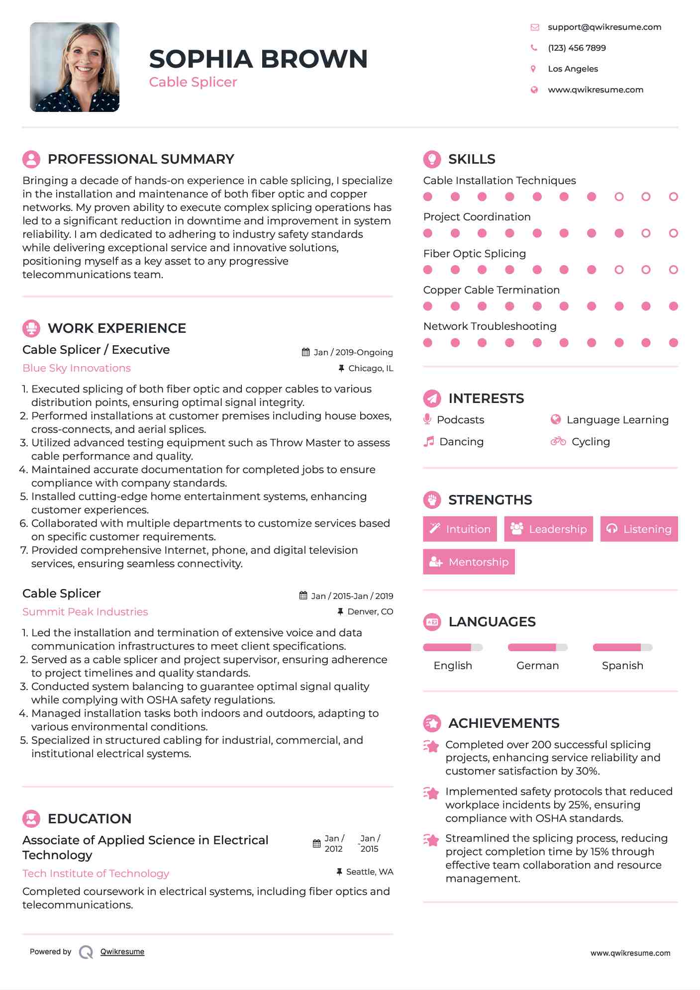 Cable Splicer / Executive Resume Sample