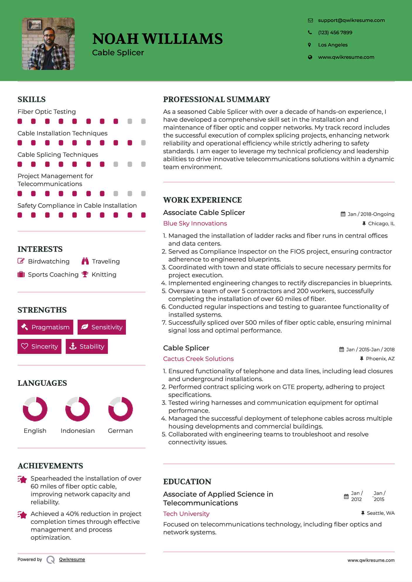 Associate Cable Splicer  Resume Model