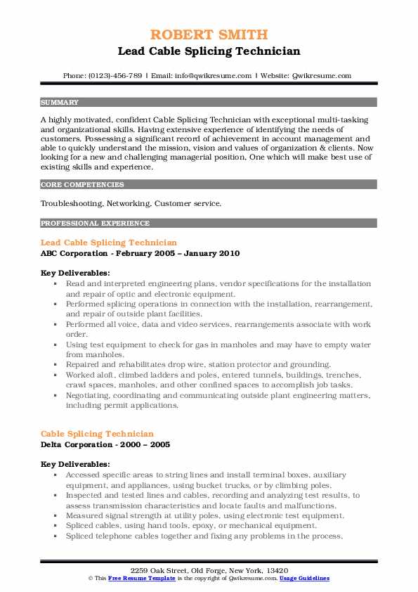 Cable Splicing Technician Resume - Cable Splicing Technician 1582547536 Pdf 