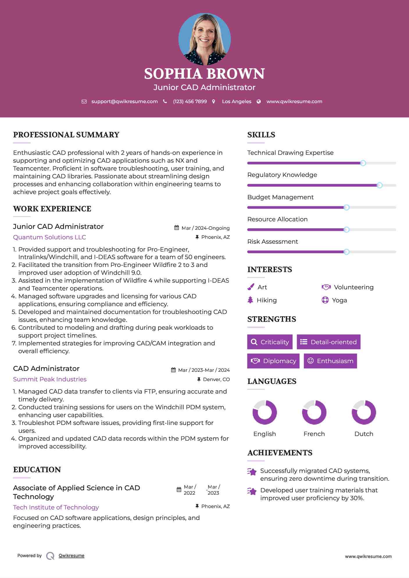 Junior CAD Administrator Resume Format
