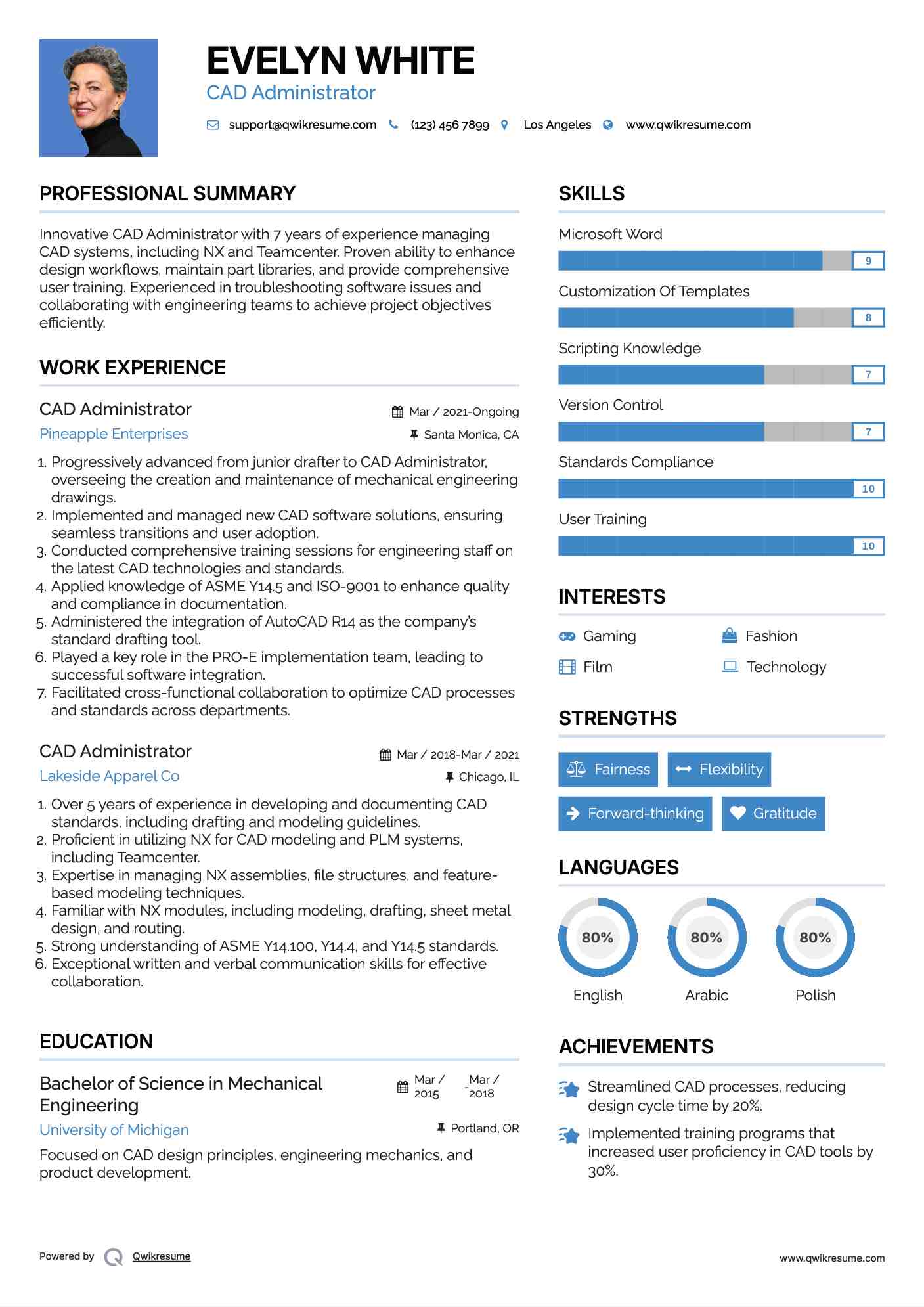 CAD Administrator Resume Example