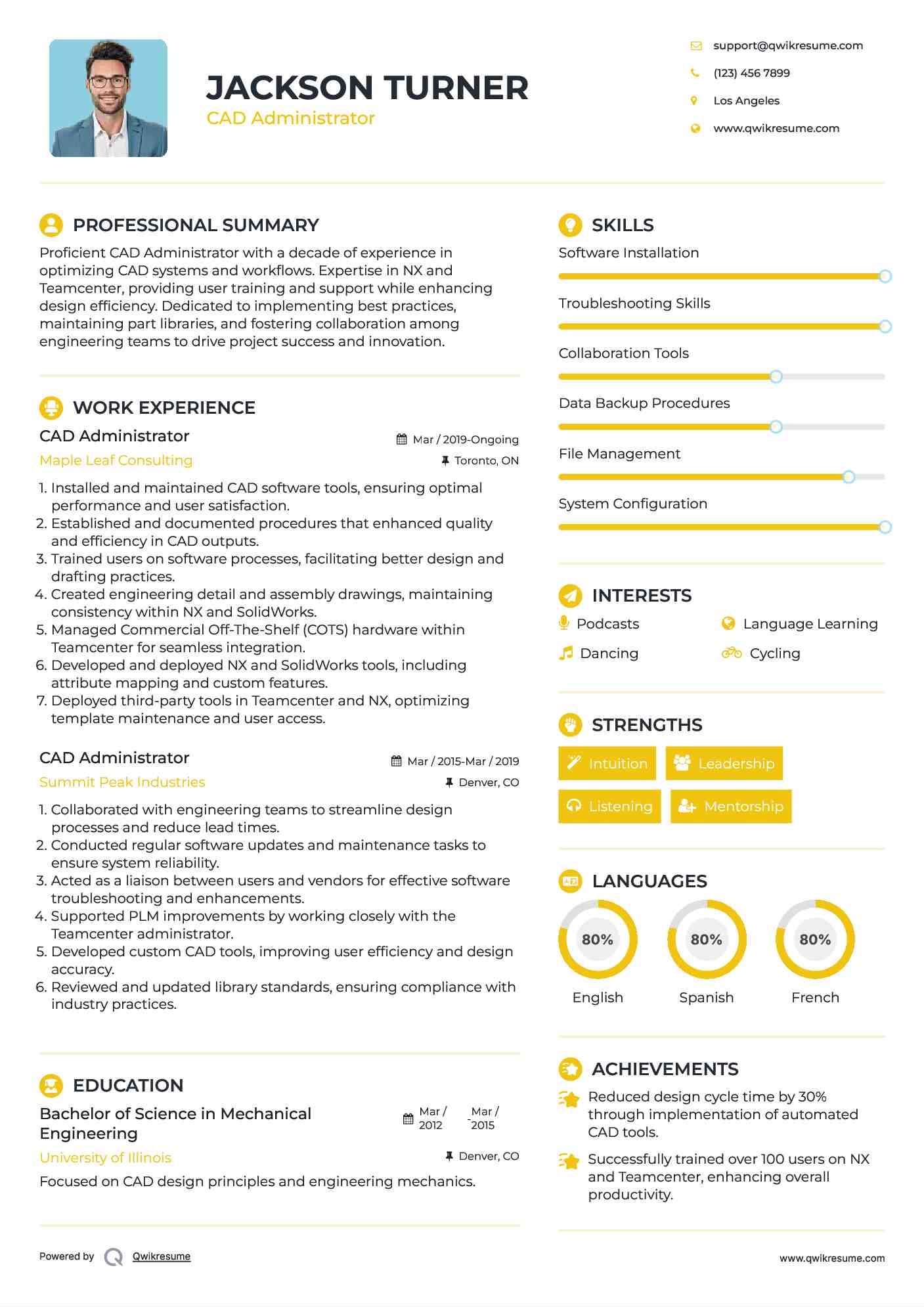 CAD Administrator Resume Example