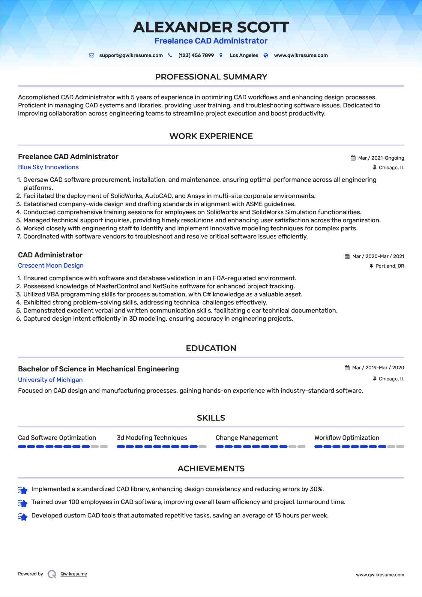 Freelance CAD Administrator Resume Template