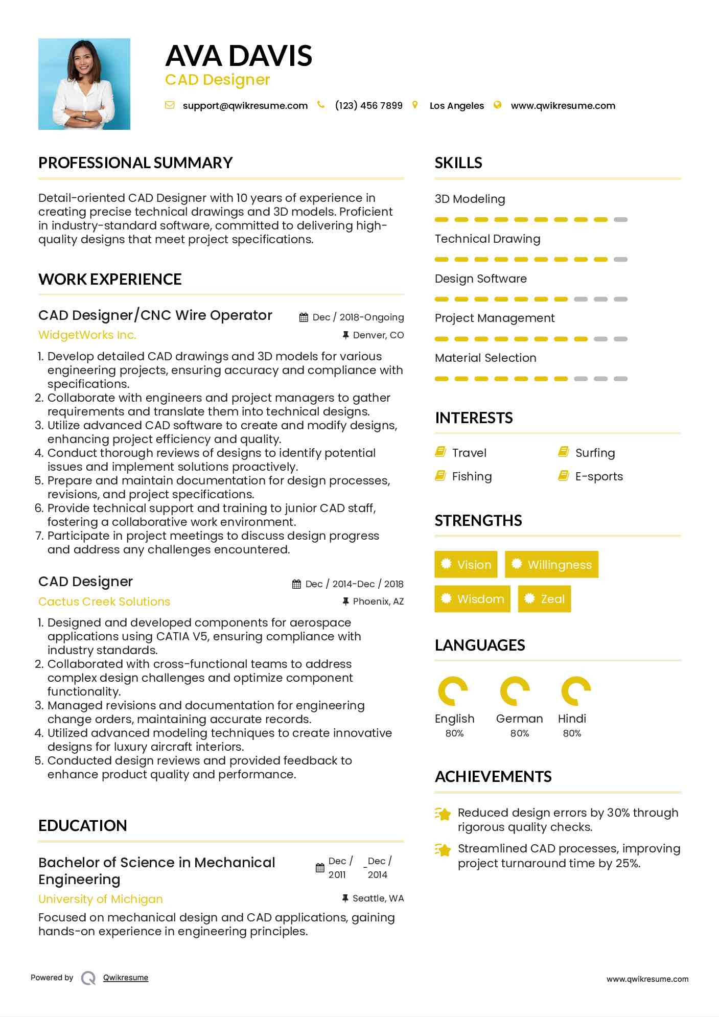 CAD Designer/CNC Wire Operator Resume Format