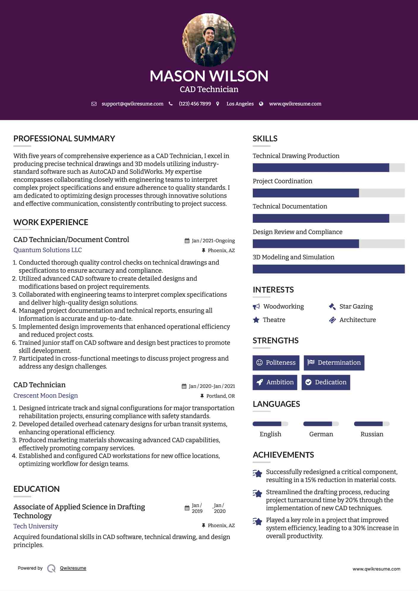 CAD Technician/Document Control Resume Sample