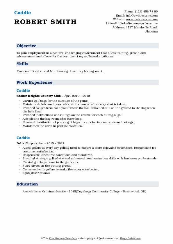 Caddie Resume Samples QwikResume