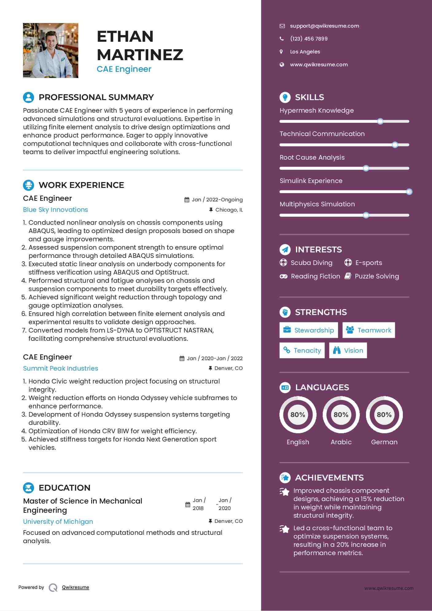 CAE Engineer Resume Model