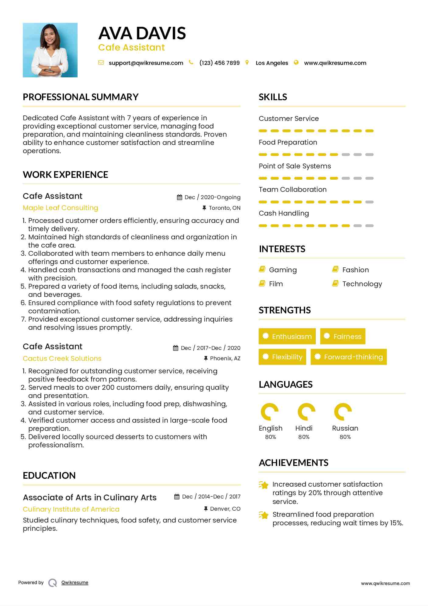 Cafe Assistant Resume Model