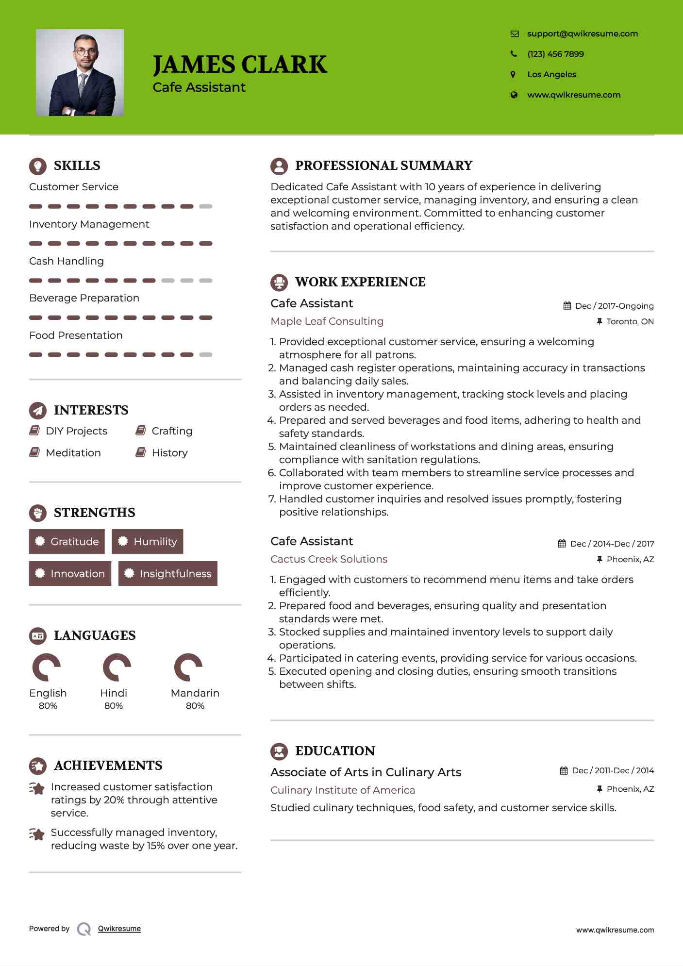 Cafe Assistant Resume Model