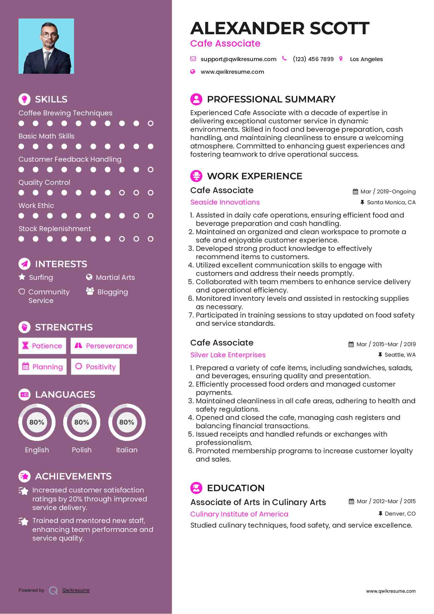 Cafe Associate Resume Format