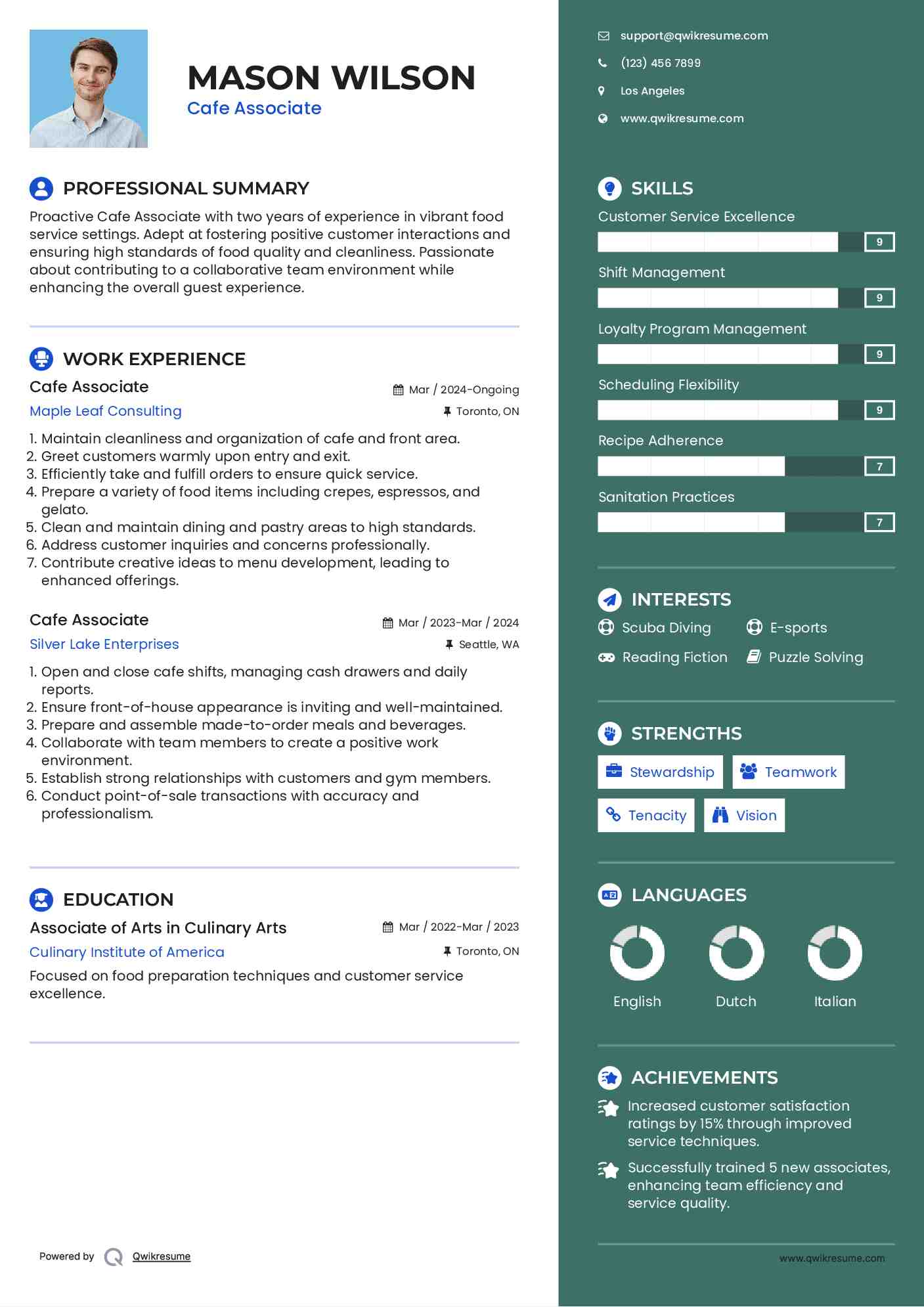 Cafe Associate Resume Samples QwikResume