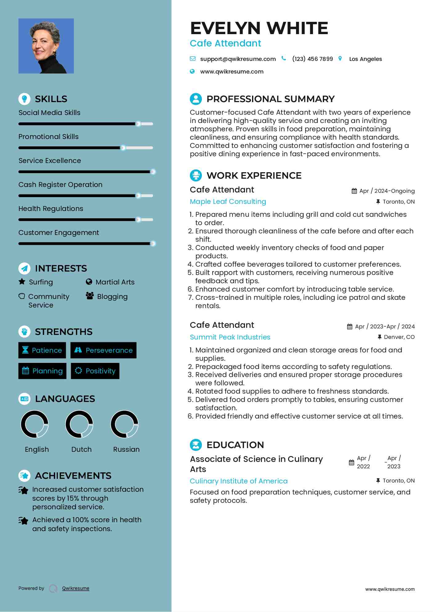 Cafe Attendant Resume Format