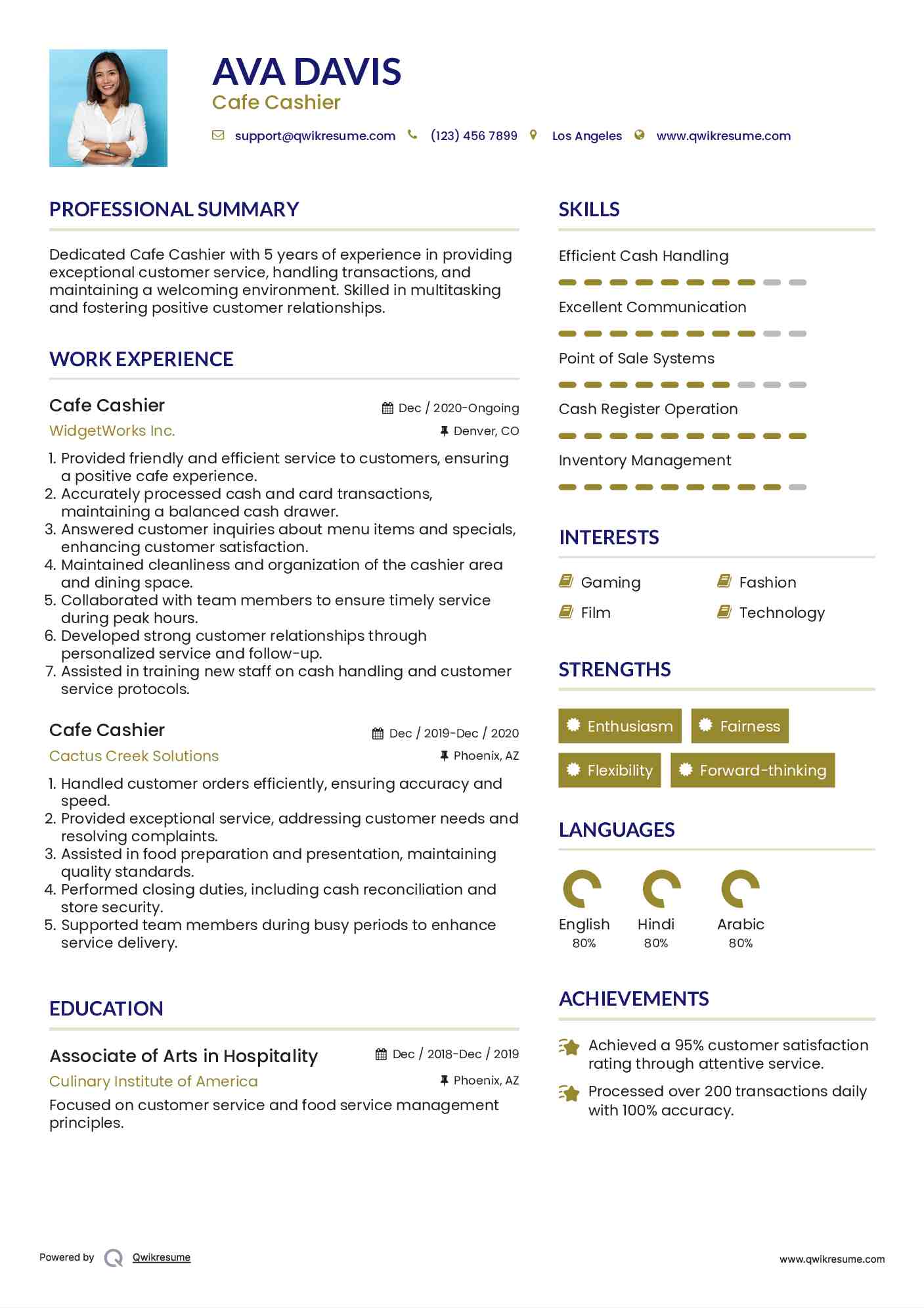 Cafe Cashier Resume Format